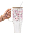 Breast Cancer Awareness Pink Ribbon Glass Cup, Mug & Tumbler with Lid and Straw
