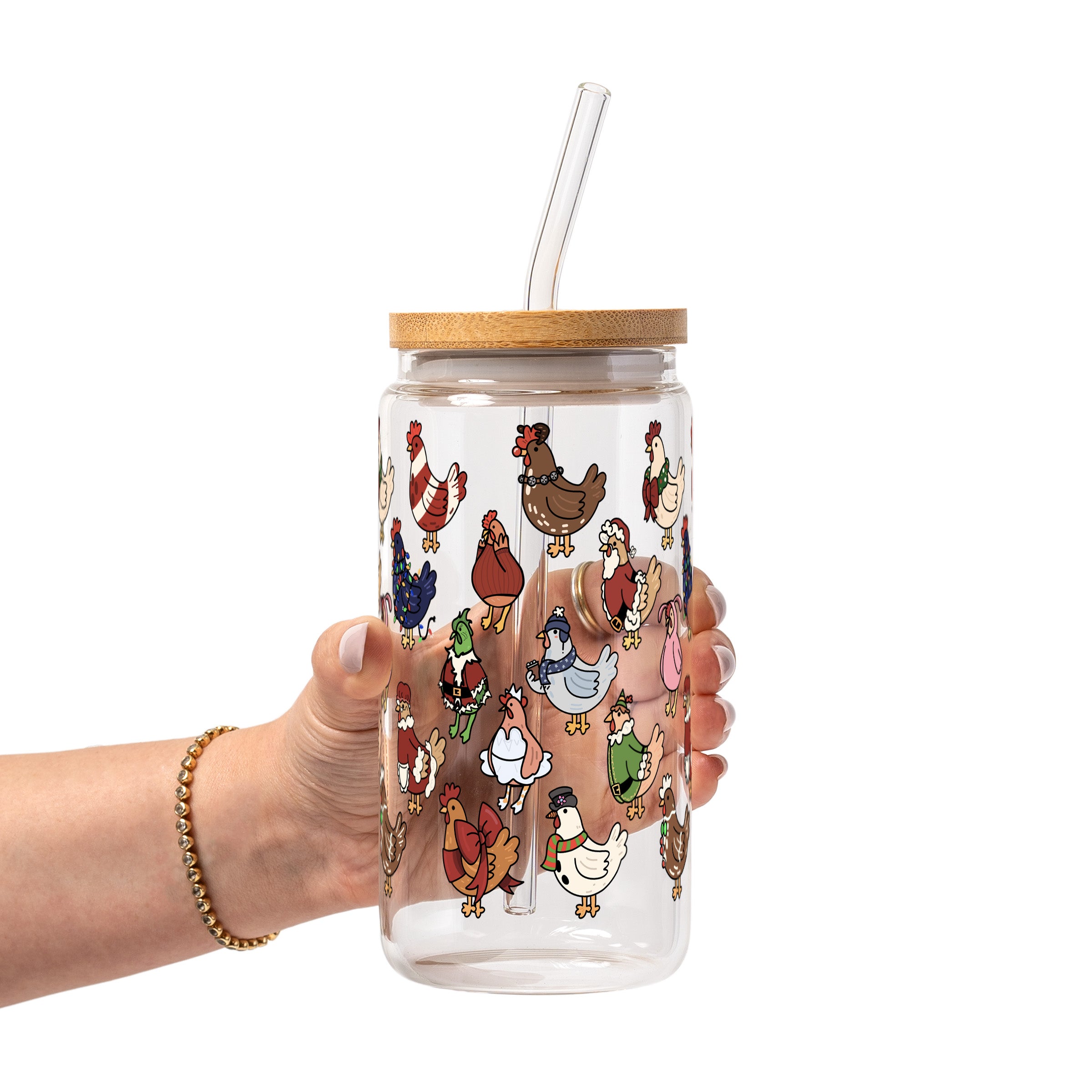 Festive Flock Christmas Glass Cup, Mug & Tumbler with Lid and Straw
