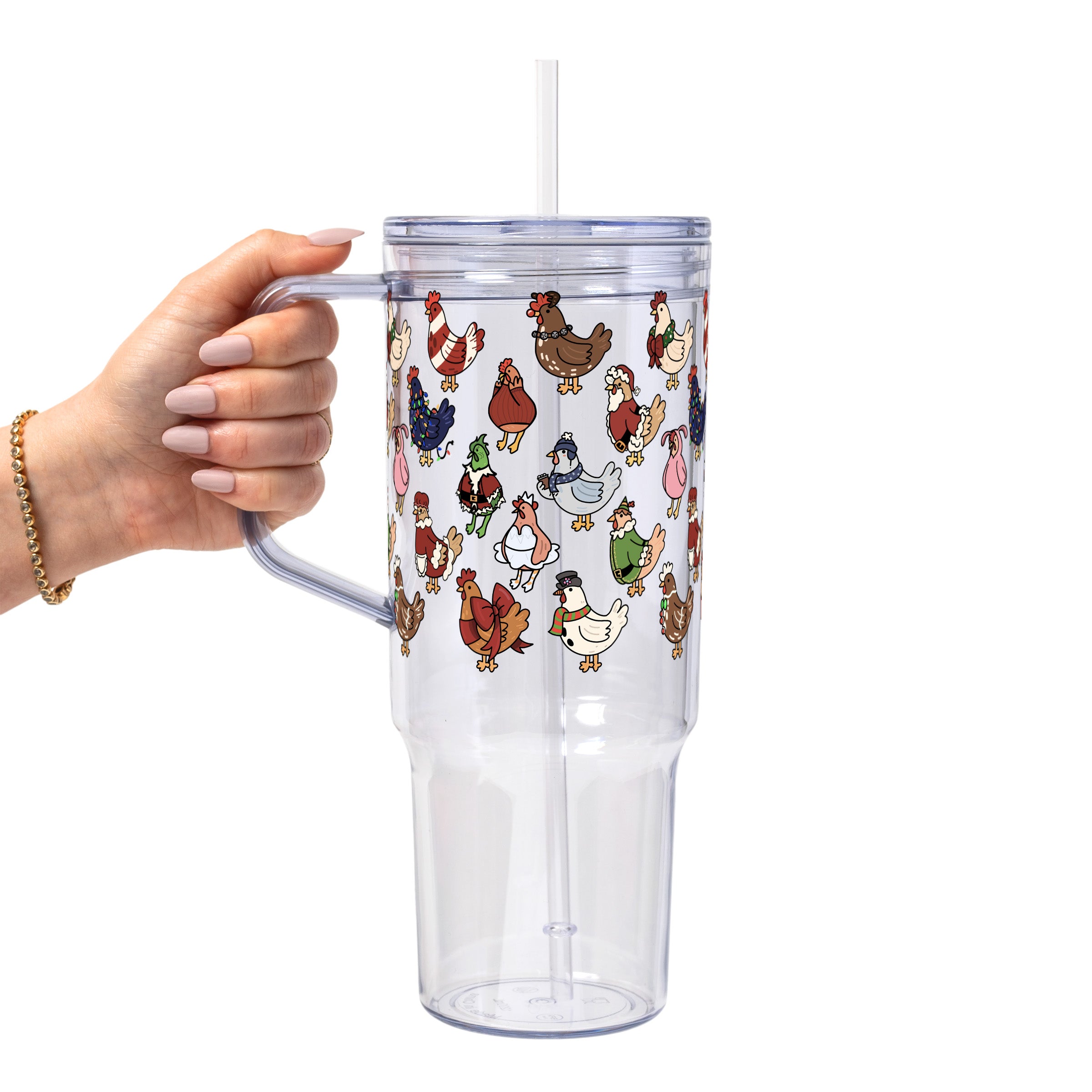 Festive Flock Christmas Glass Cup, Mug & Tumbler with Lid and Straw
