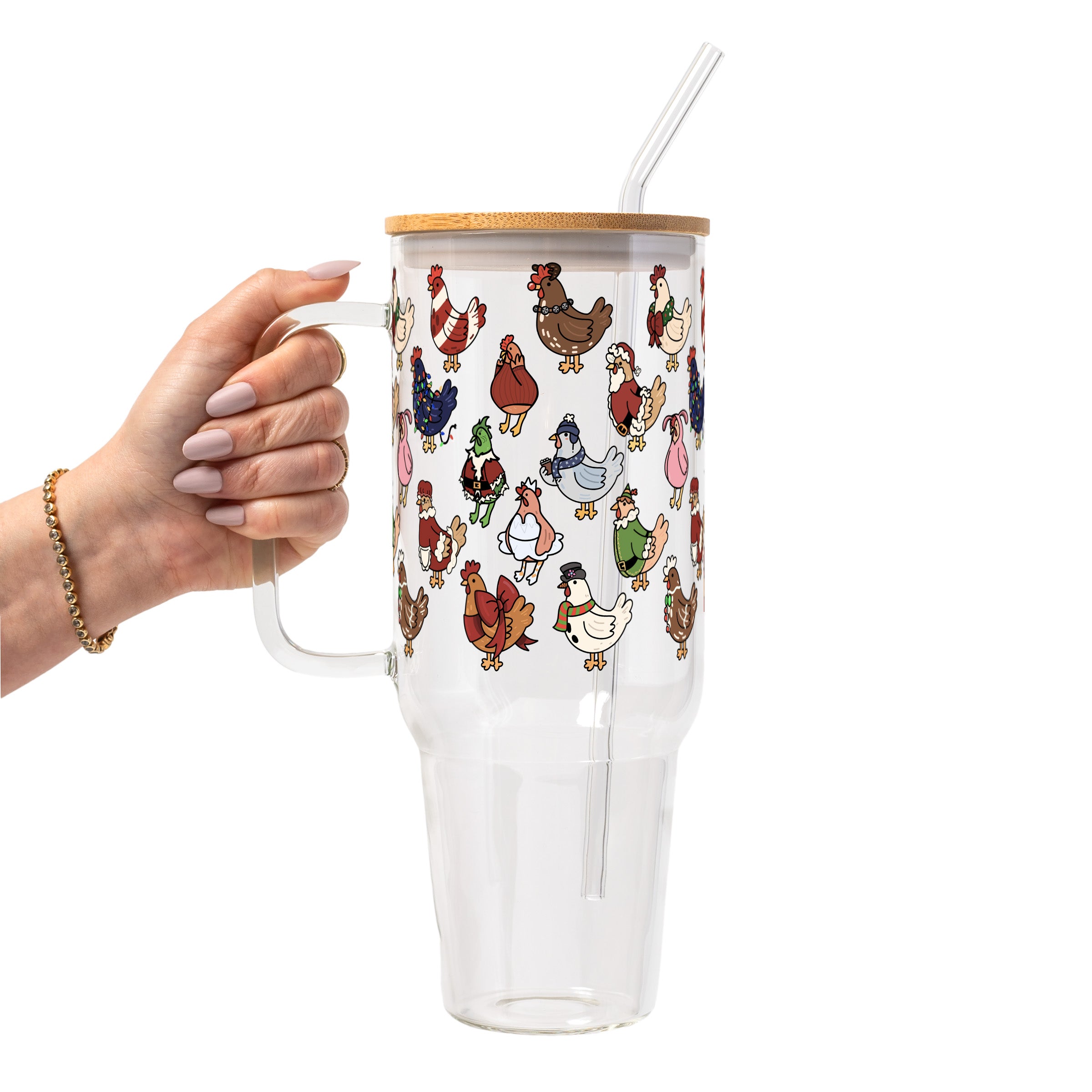 Festive Flock Christmas Glass Cup, Mug & Tumbler with Lid and Straw