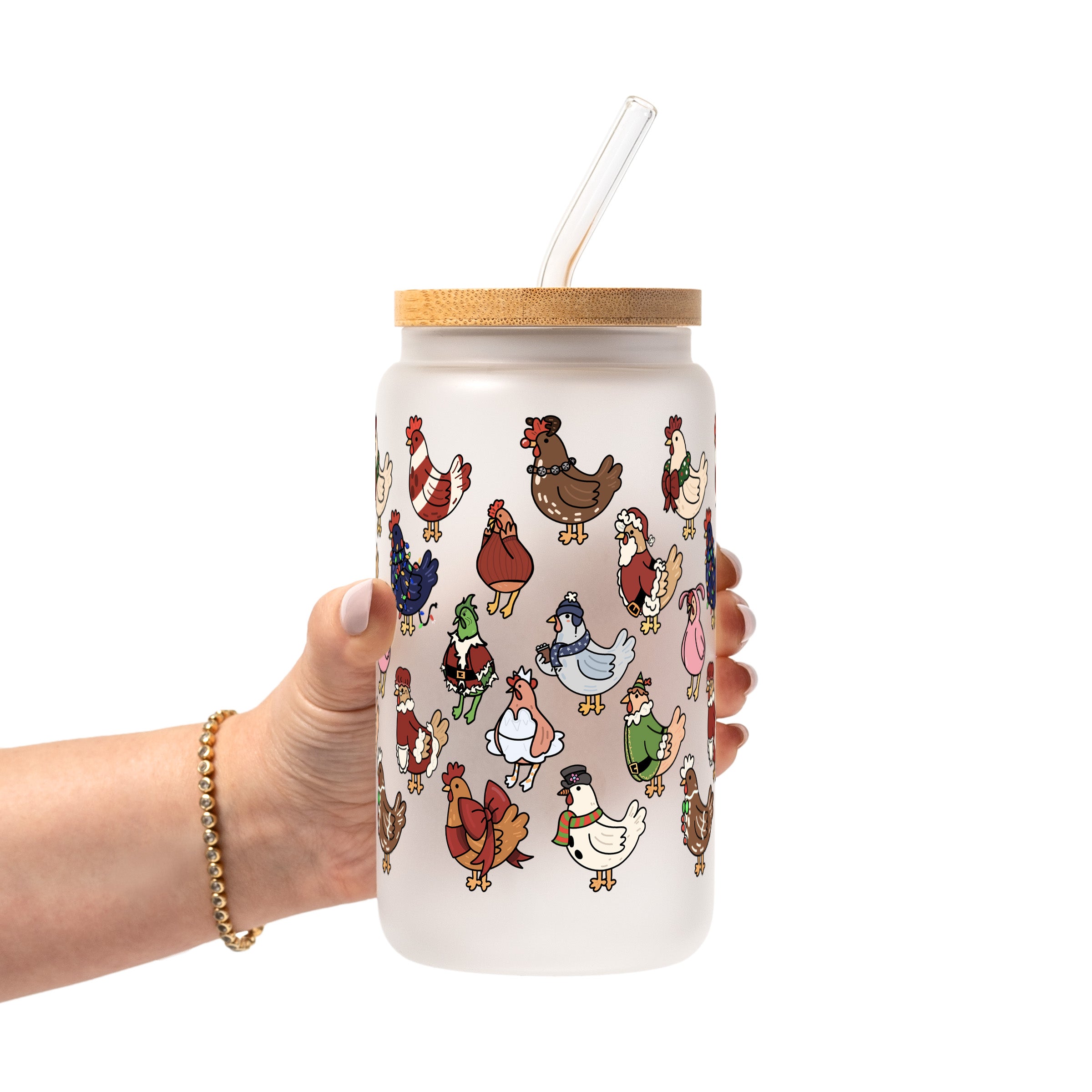 Festive Flock Christmas Glass Cup, Mug & Tumbler with Lid and Straw