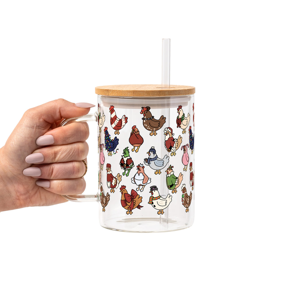 Festive Flock Christmas Glass Cup, Mug & Tumbler with Lid and Straw