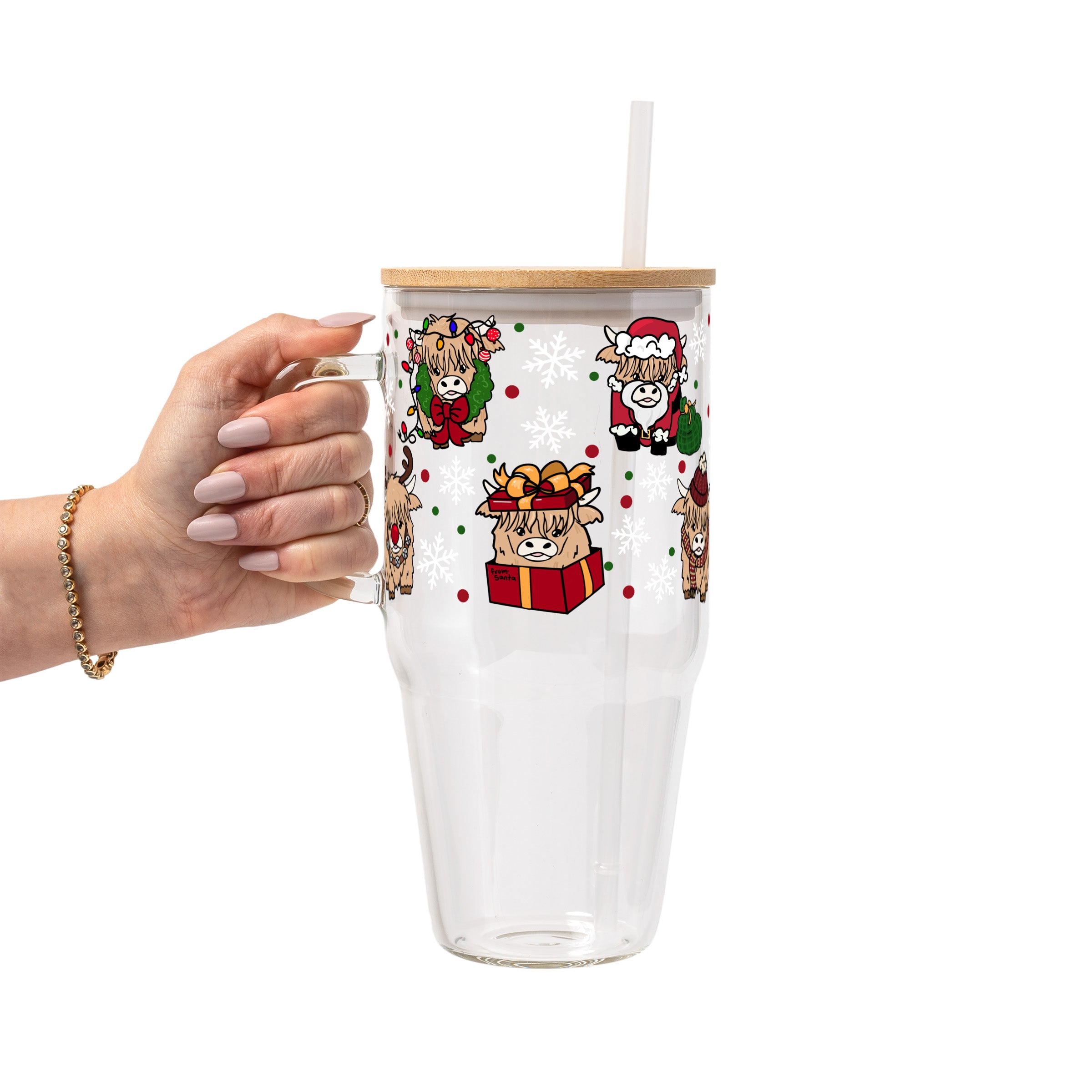 Highland Holiday Christmas Glass Cup, Mug & Tumbler with Lid and Straw