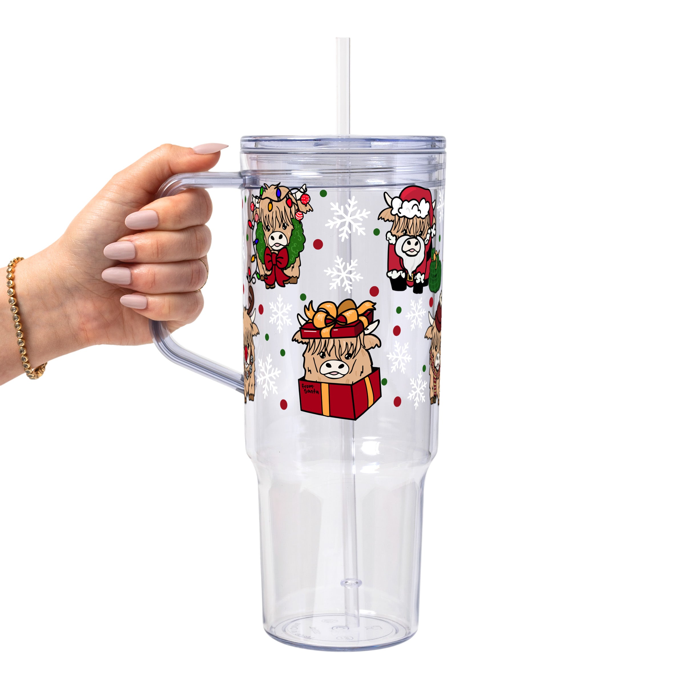 Highland Holiday Christmas Glass Cup, Mug & Tumbler with Lid and Straw