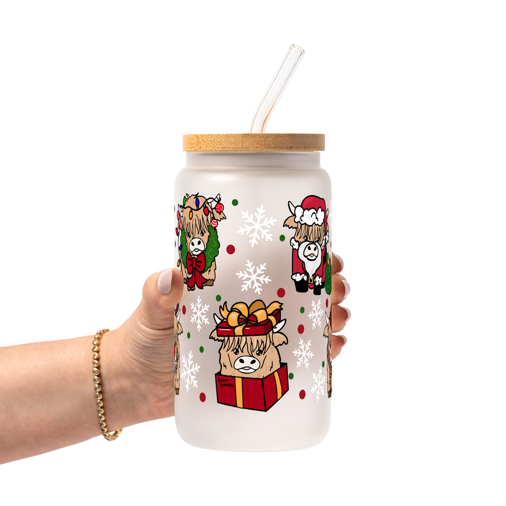 Highland Holiday Christmas Glass Cup, Mug & Tumbler with Lid and Straw