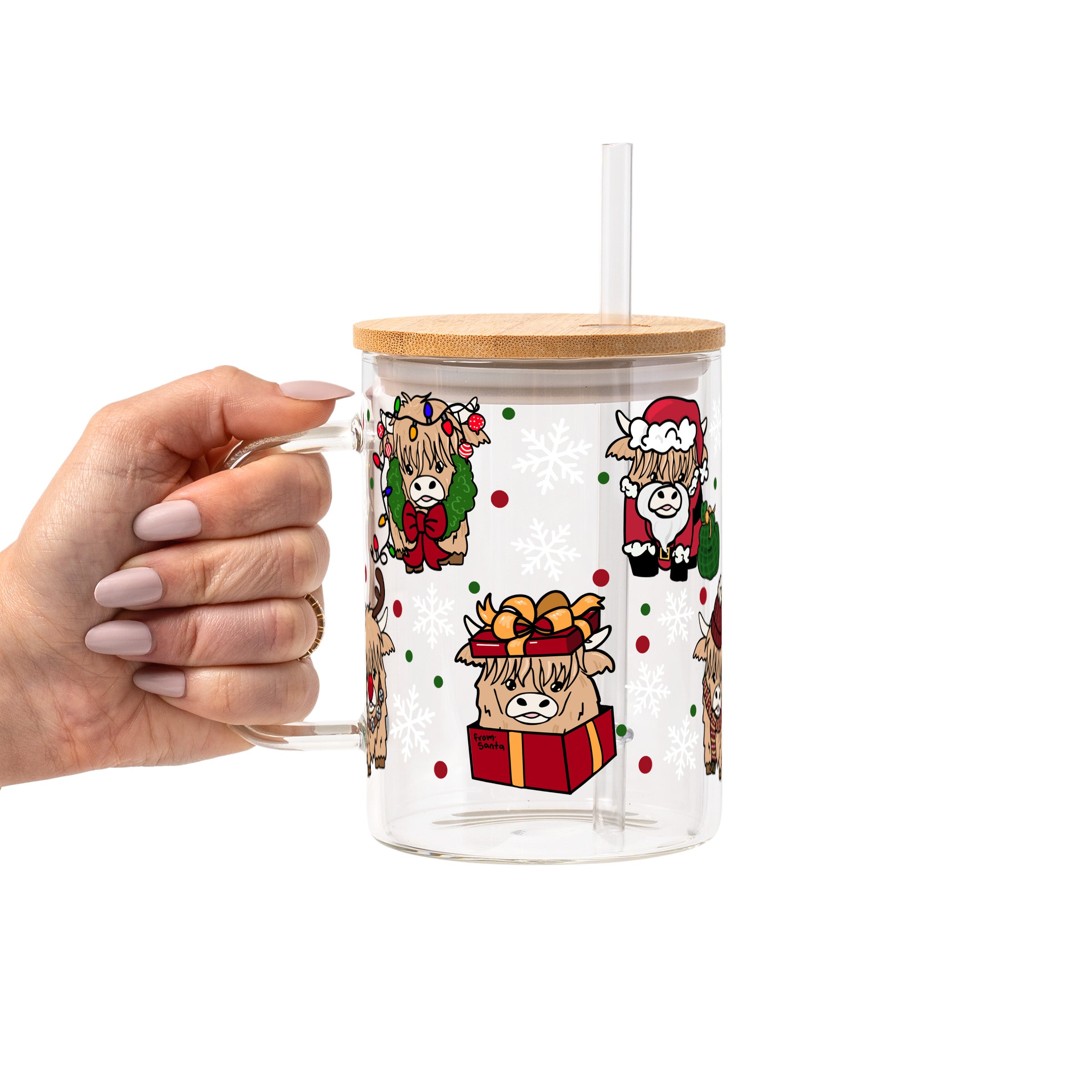 Highland Holiday Christmas Glass Cup, Mug & Tumbler with Lid and Straw