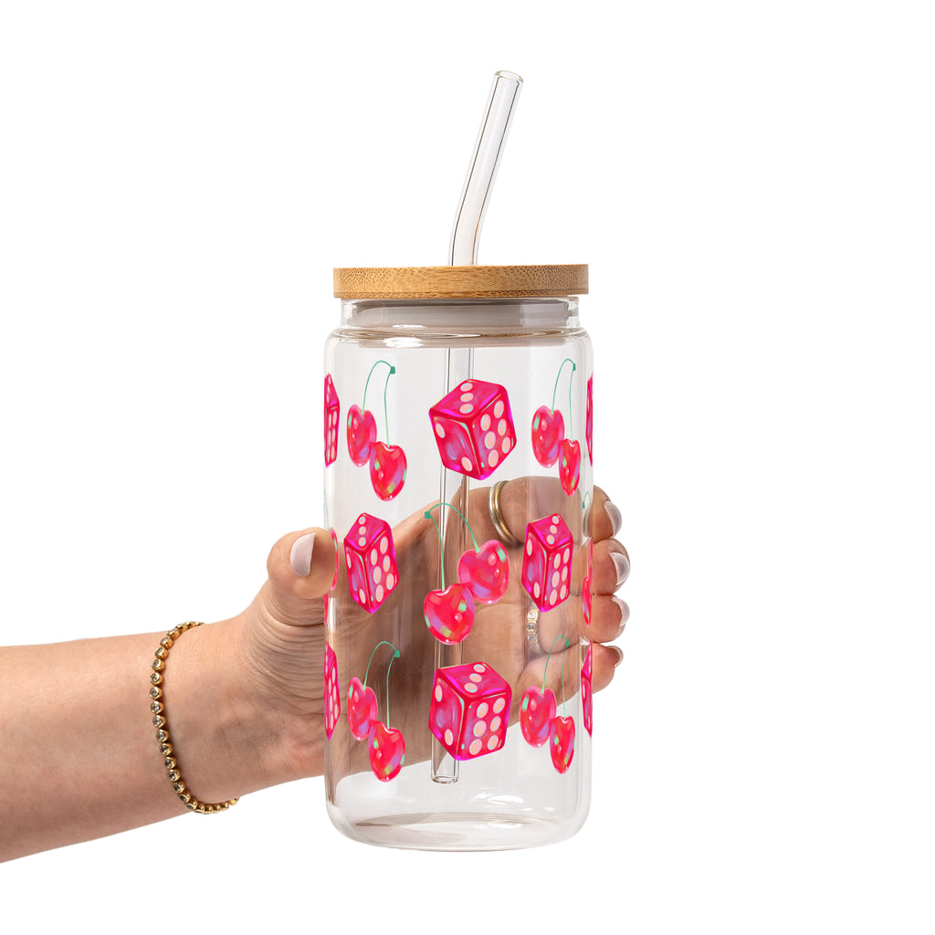 Lucky Girl Glass Cup, Mug & Tumbler with Lid and Straw