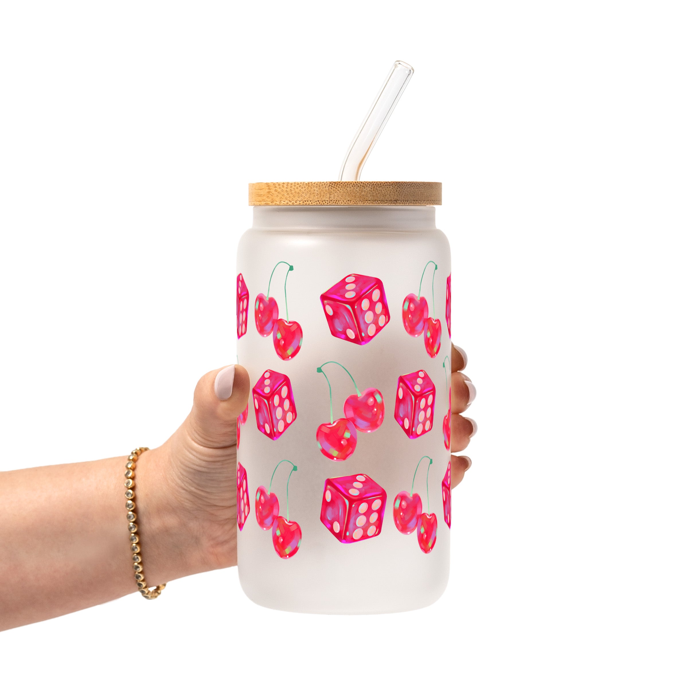 Lucky Girl Glass Cup, Mug & Tumbler with Lid and Straw