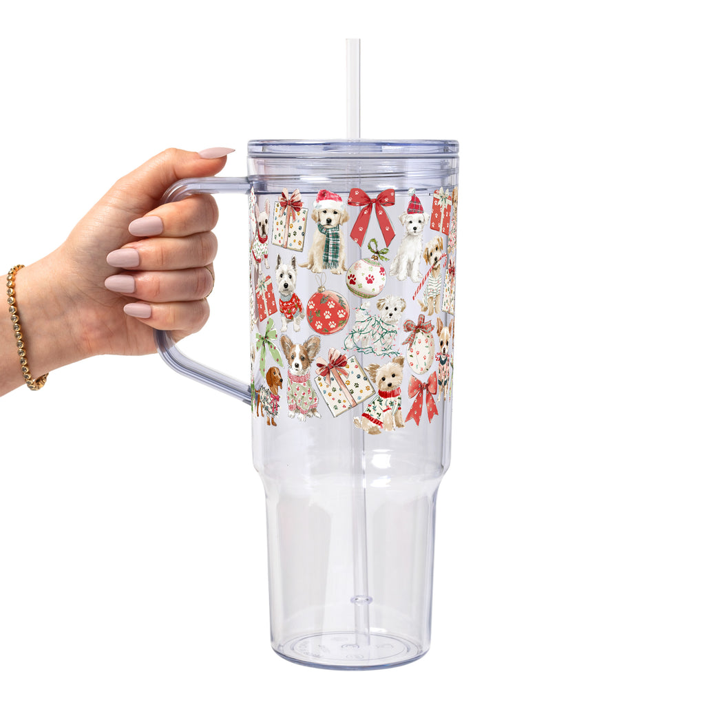 Holiday Pups Glass Cup, Mug & Tumbler with Lid and Straw