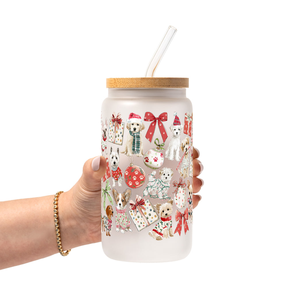 Holiday Pups Glass Cup, Mug & Tumbler with Lid and Straw