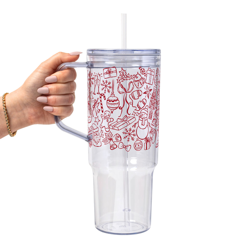 Christmas Doodles Glass Cup, Mug & Tumbler with Lid and Straw
