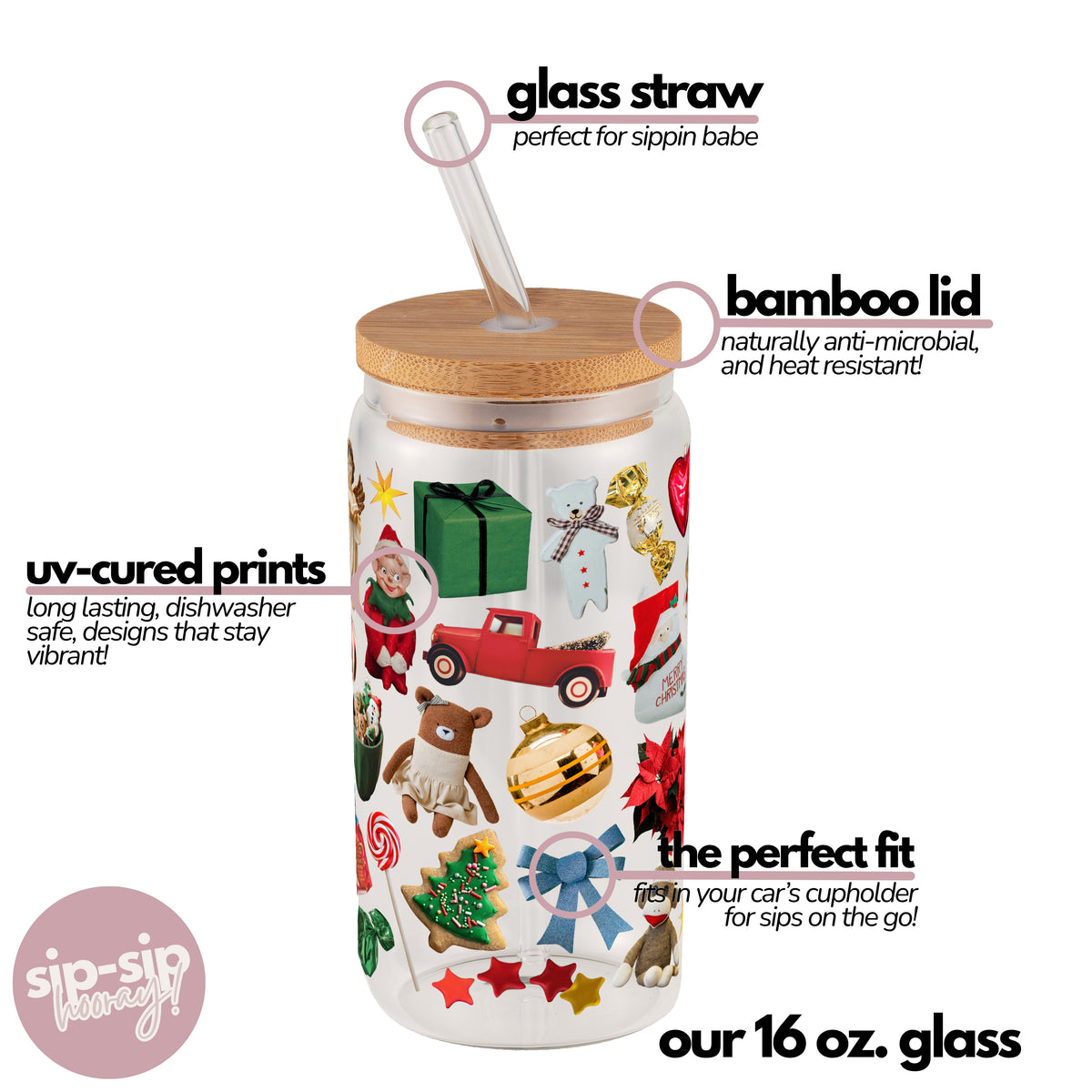 Christmas Trinkets Glass Cup, Mug & Tumbler with Lid and Straw