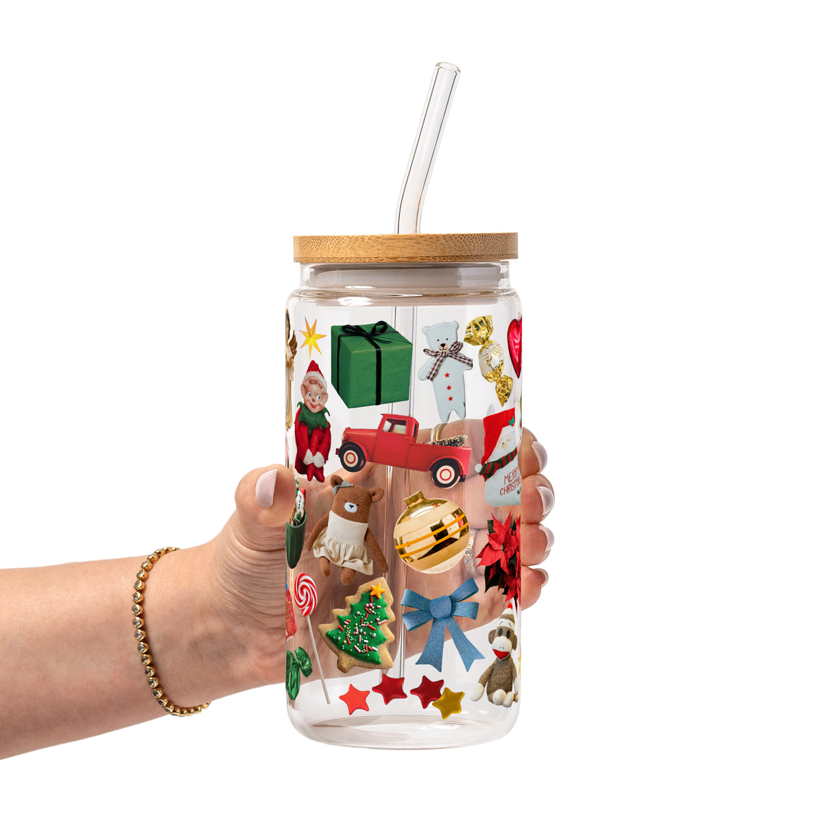 Christmas Trinkets Glass Cup, Mug & Tumbler with Lid and Straw