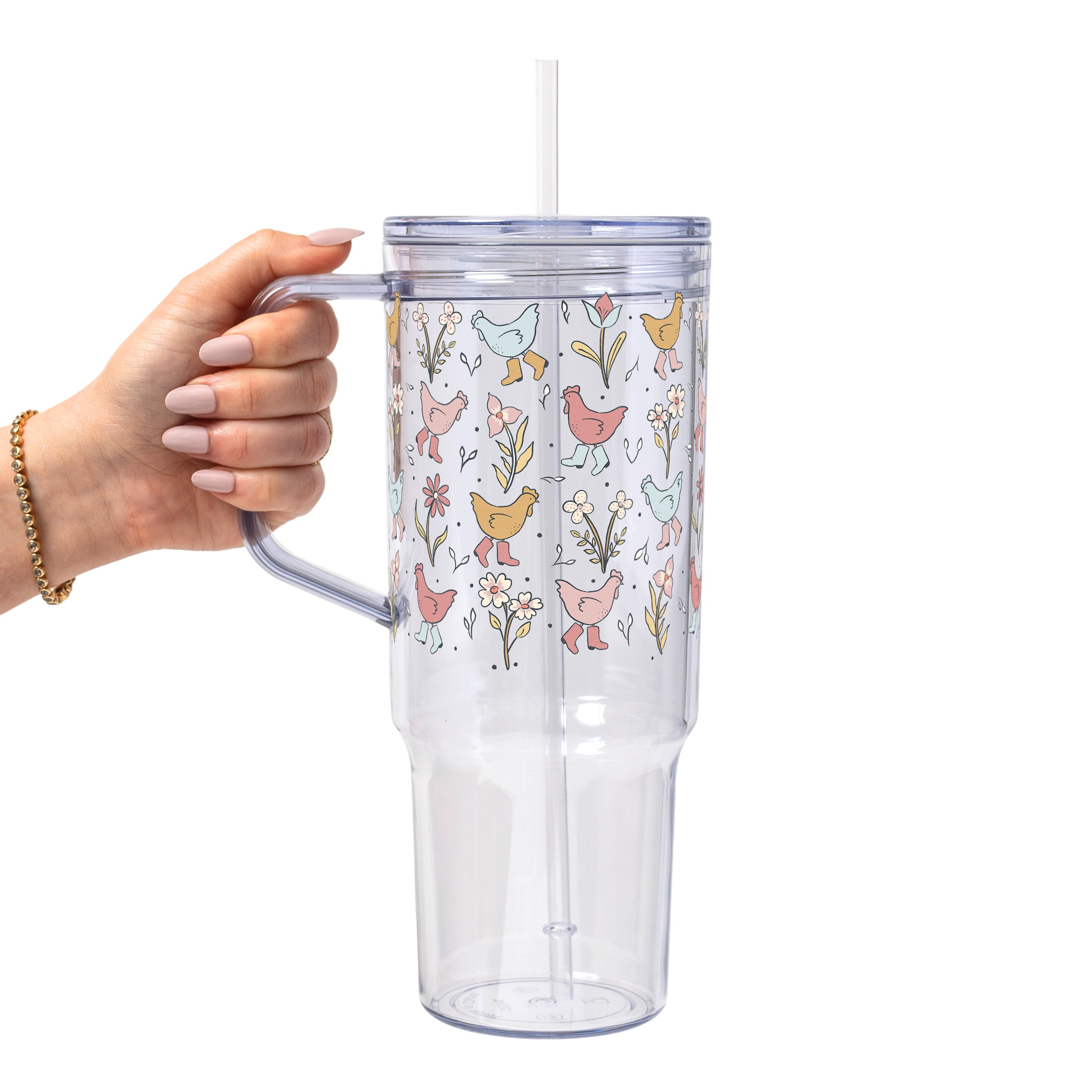 Funky Chickens Glass Cup, Mug & Tumbler with Lid and Straw