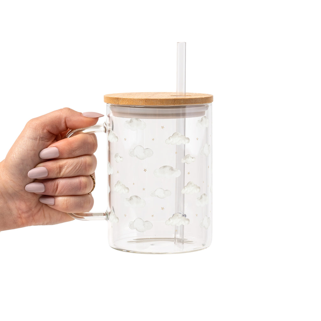 Dreamy Clouds Glass Cup, Mug & Tumbler with Lid and Straw