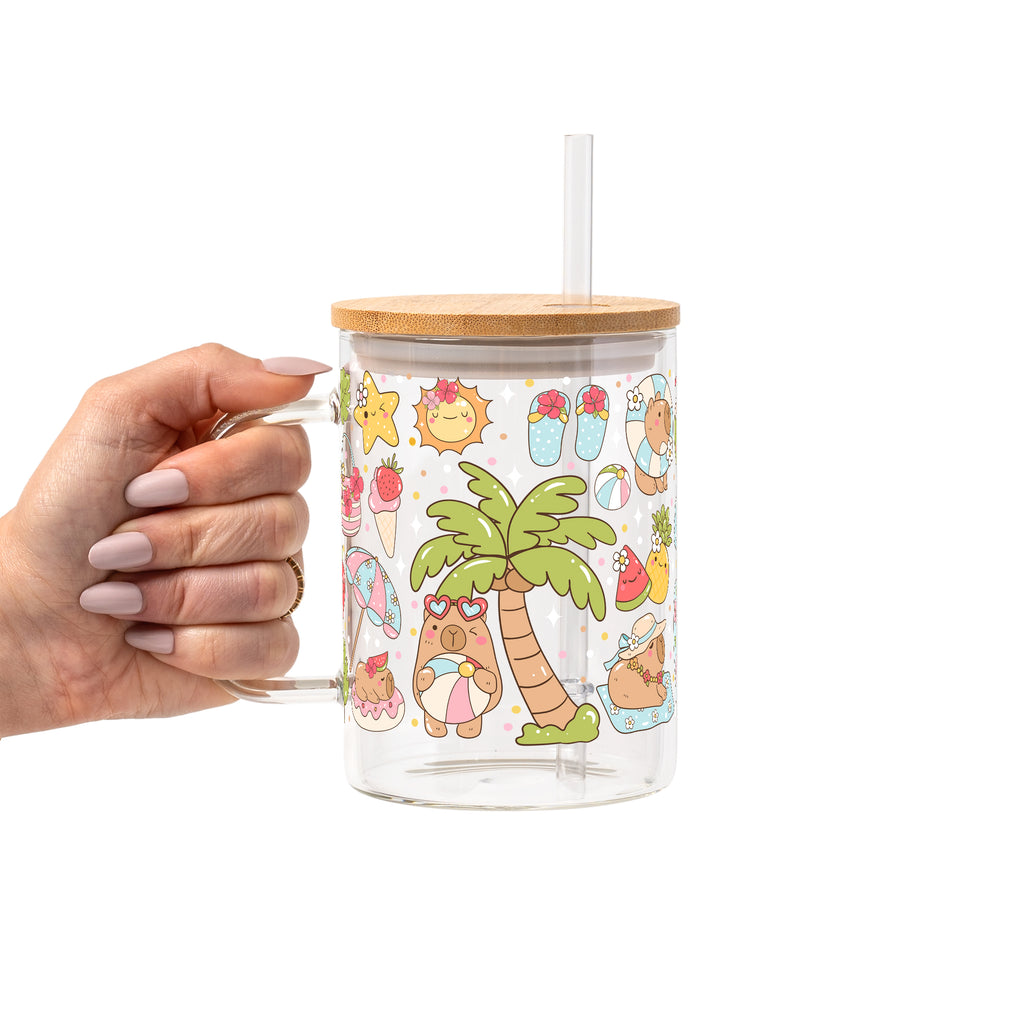 Capybara Beach Glass Cup, Mug & Tumbler with Lid and Straw