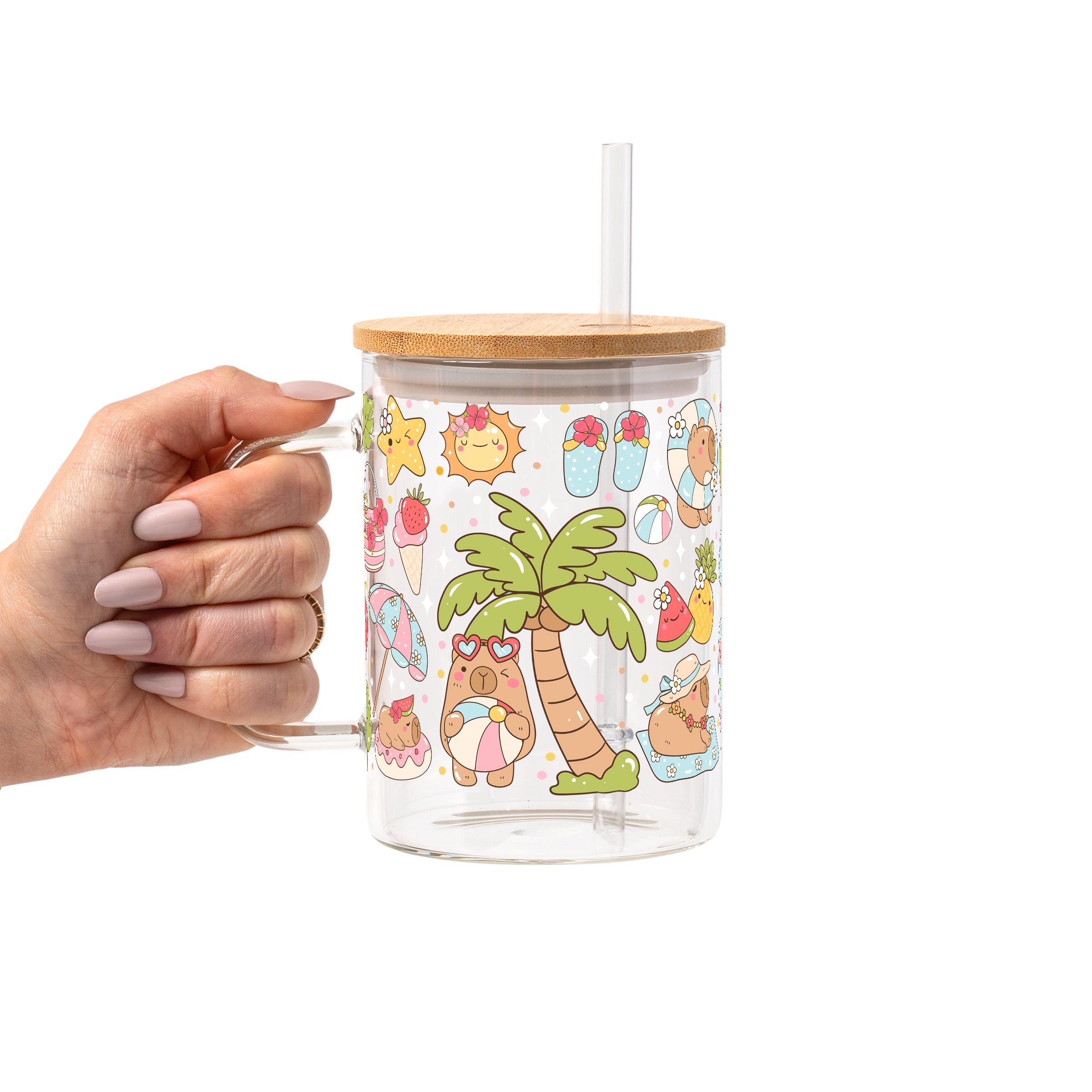 Capybara Beach Glass Cup, Mug & Tumbler with Lid and Straw