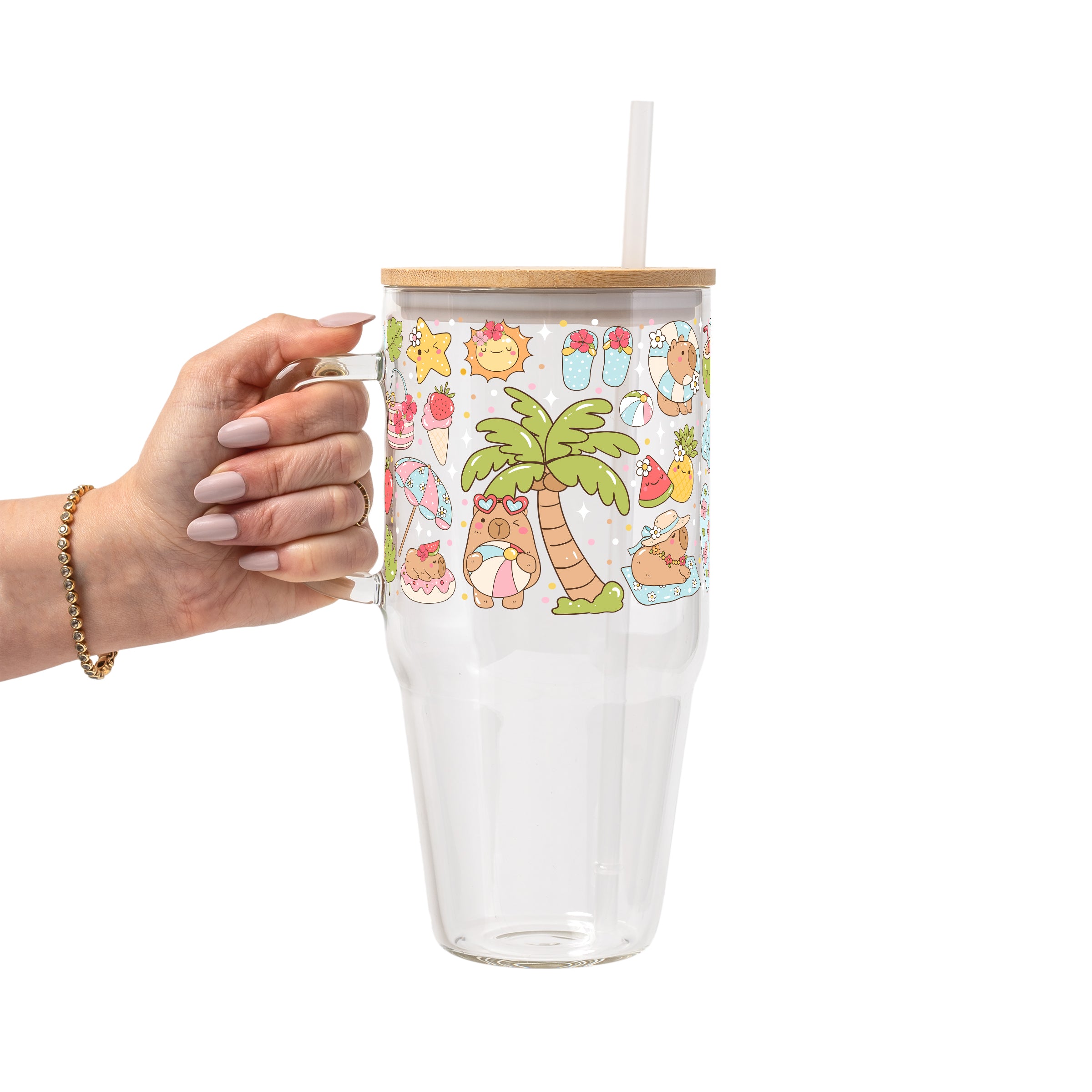 Capybara Beach Glass Cup, Mug & Tumbler with Lid and Straw
