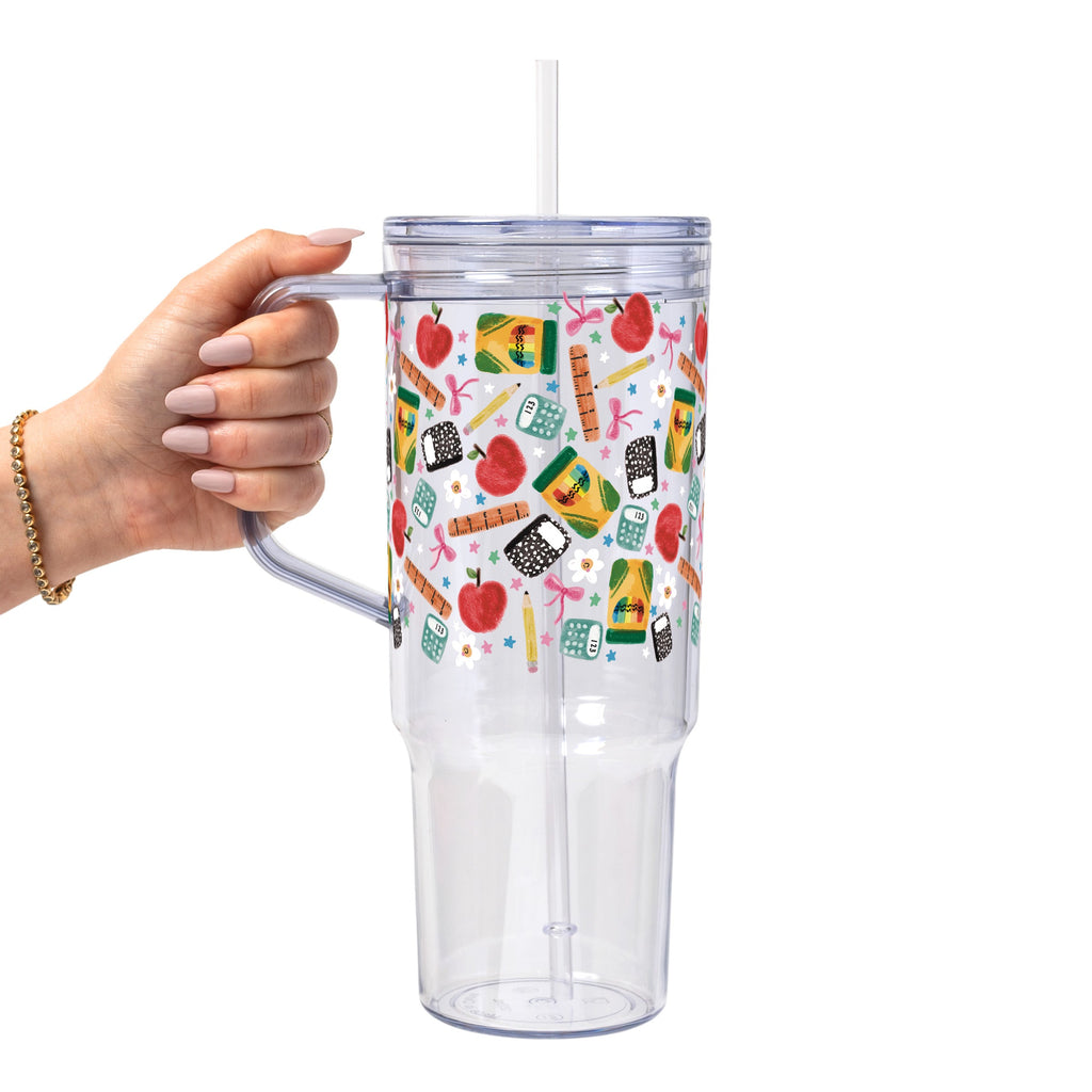 Teacher Essentials Pattern Glass Cup, Mug & Tumbler with Lid and Straw