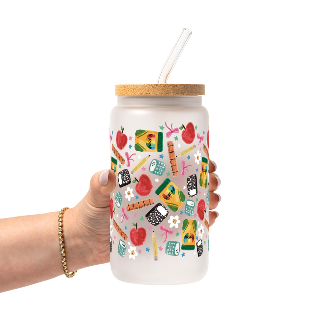 Teacher Essentials Pattern Glass Cup, Mug & Tumbler with Lid and Straw