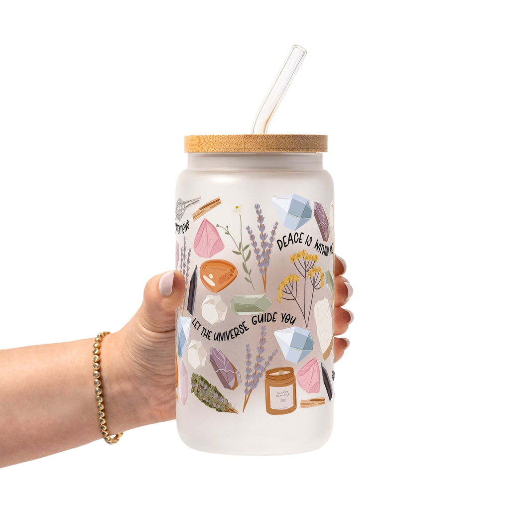 Daily Intentions Glass Cup, Mug & Tumbler with Lid and Straw