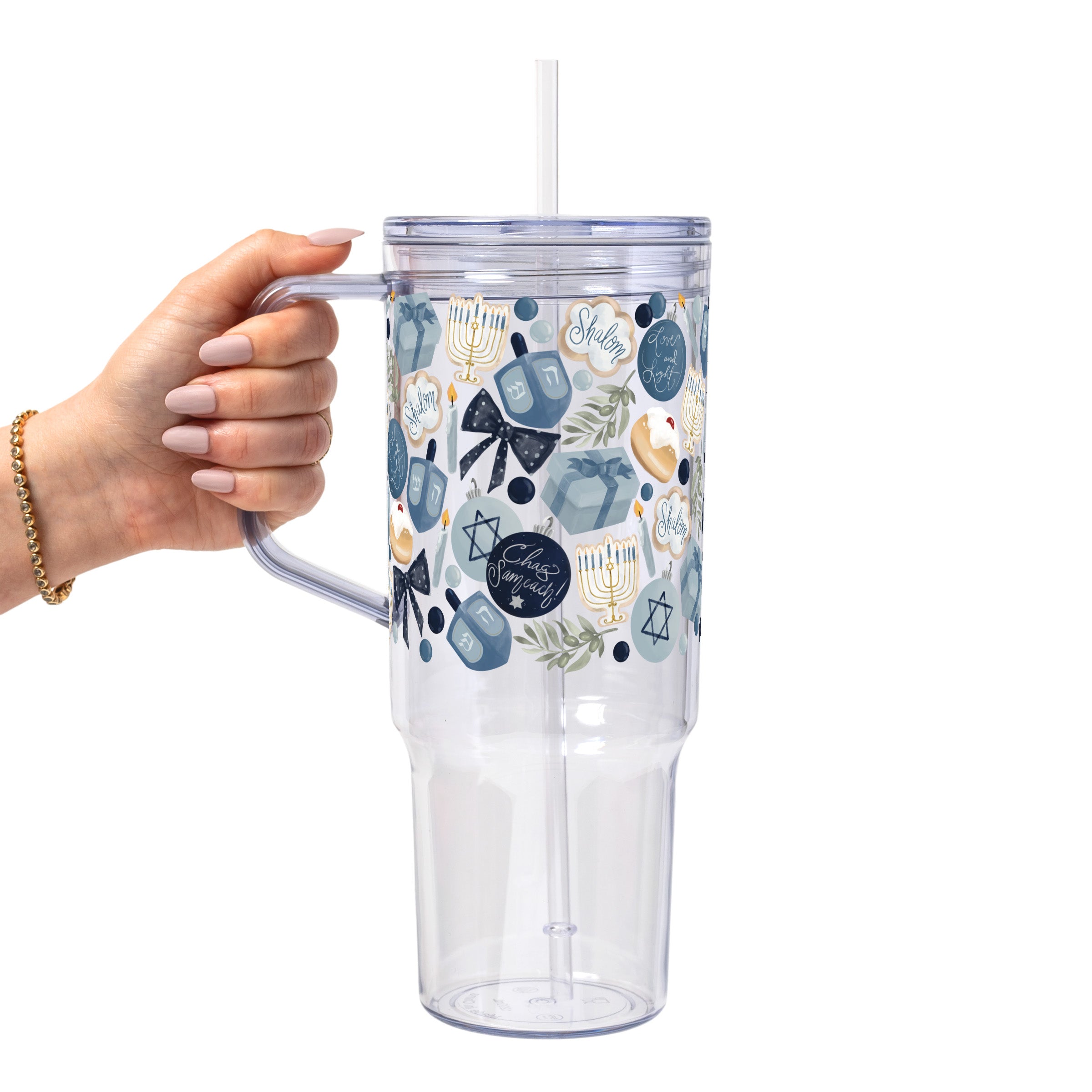 Cozy Hanukkah Glass Cup, Mug & Tumbler with Lid and Straw