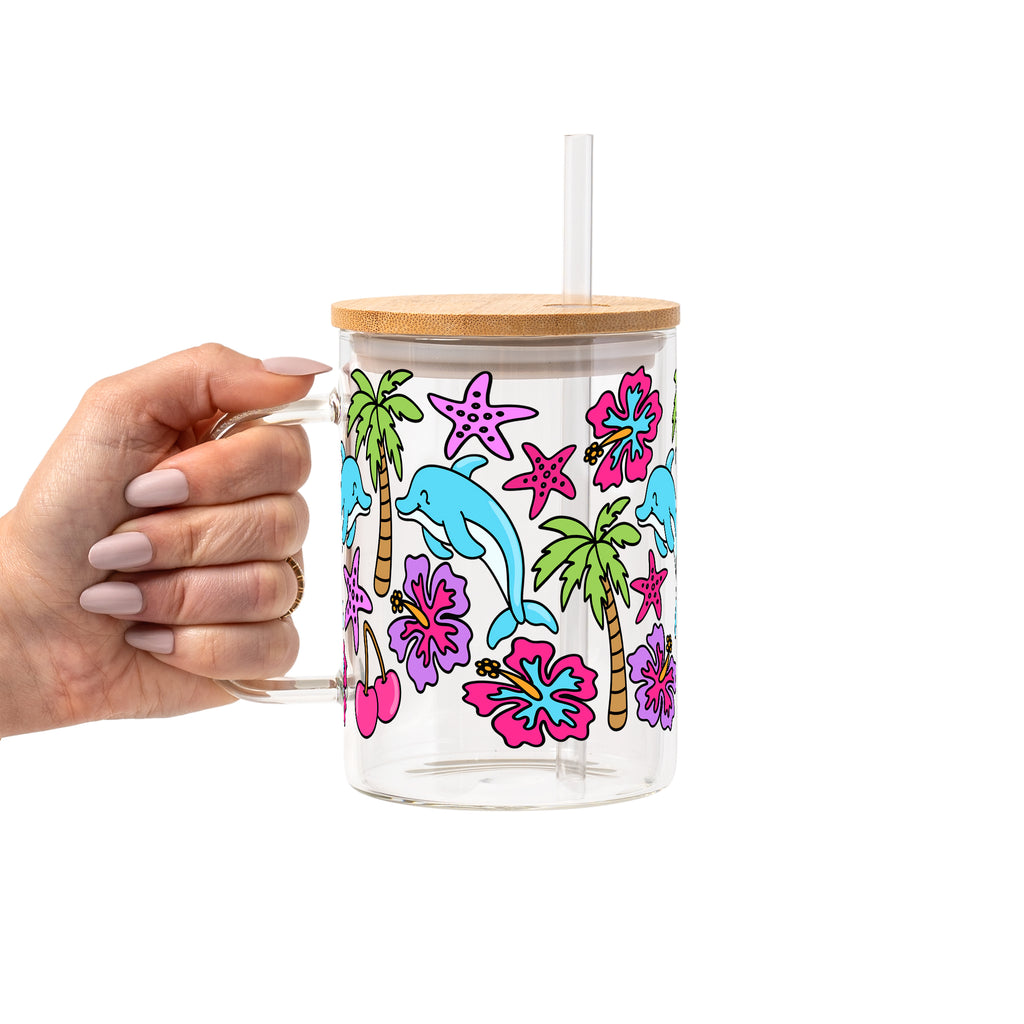 Dolphin Dreams Glass Cup, Mug & Tumbler with Lid and Straw