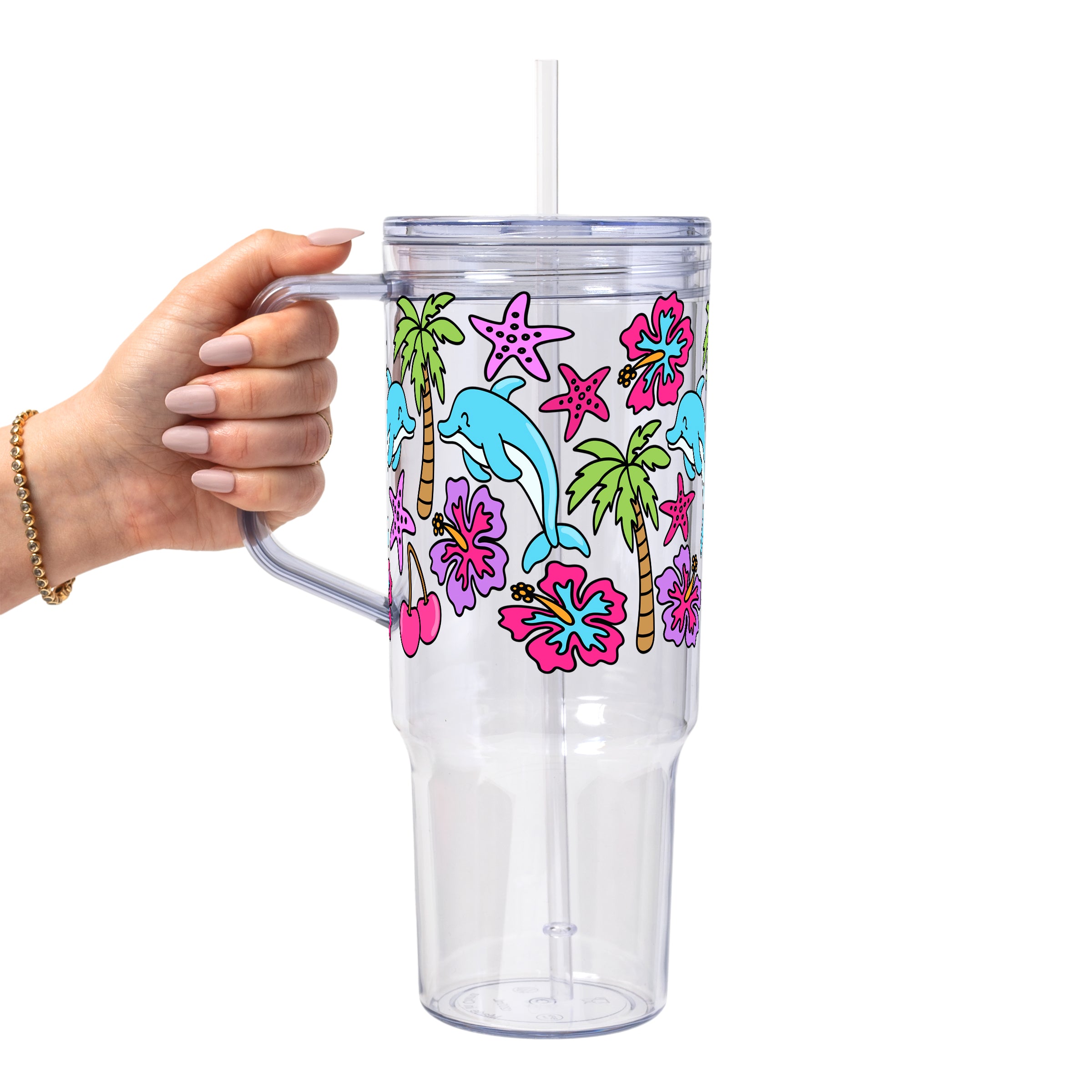 Dolphin Dreams Glass Cup, Mug & Tumbler with Lid and Straw