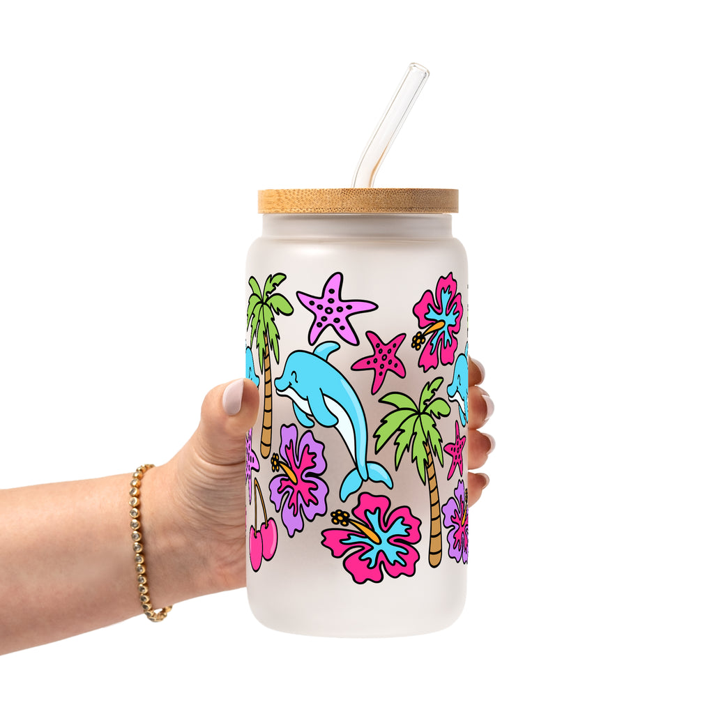Dolphin Dreams Glass Cup, Mug & Tumbler with Lid and Straw