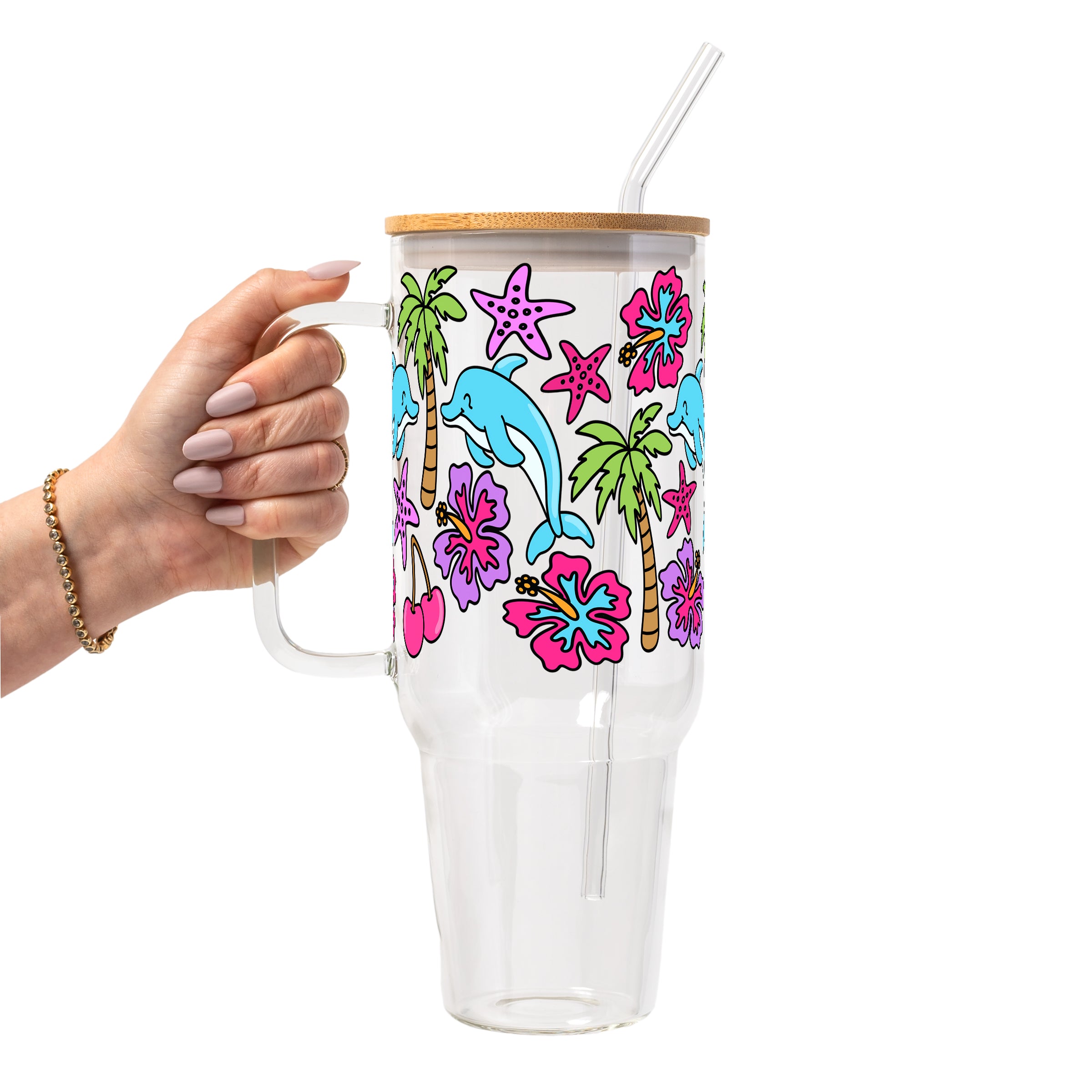 Dolphin Dreams Glass Cup, Mug & Tumbler with Lid and Straw