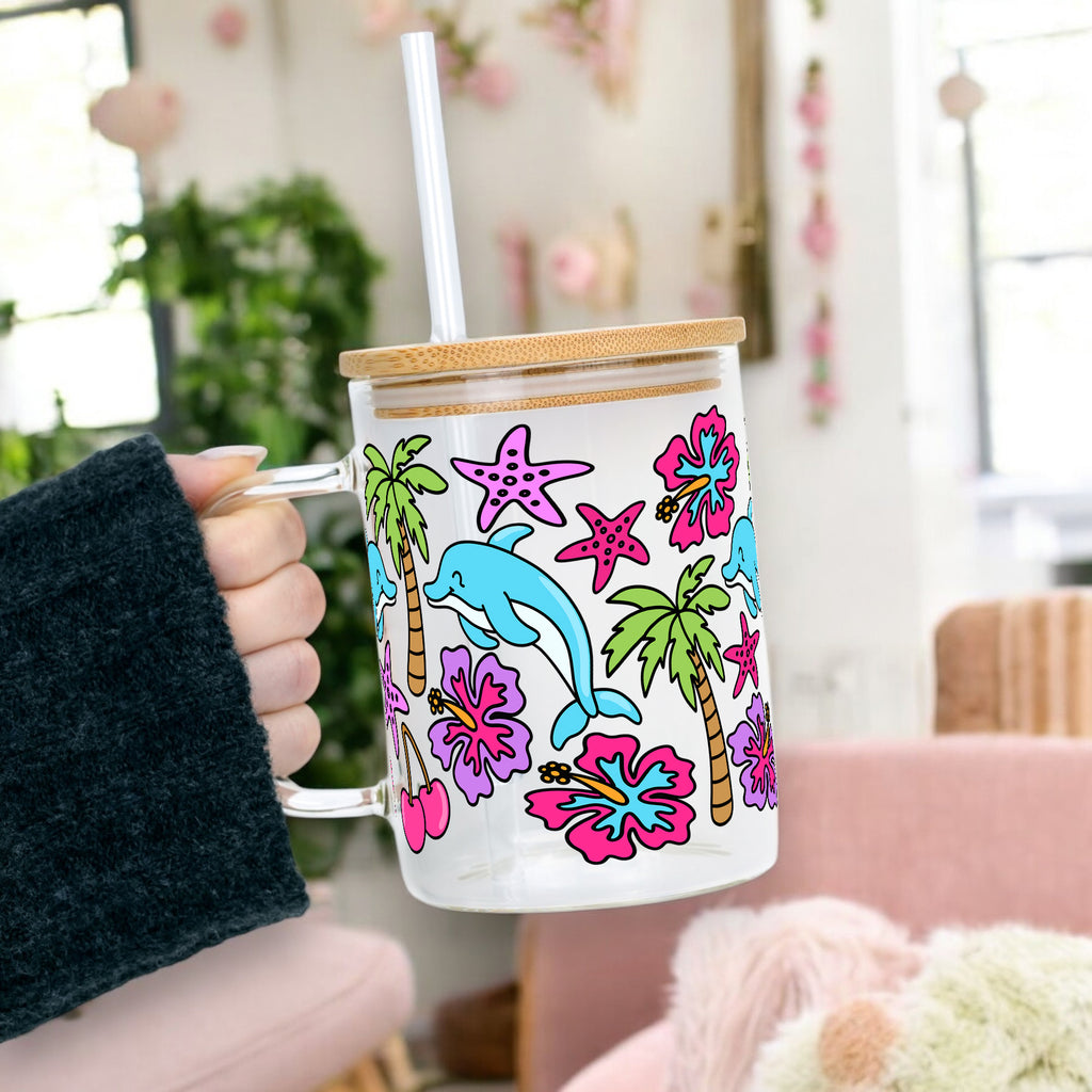 Dolphin Dreams Glass Cup, Mug & Tumbler with Lid and Straw