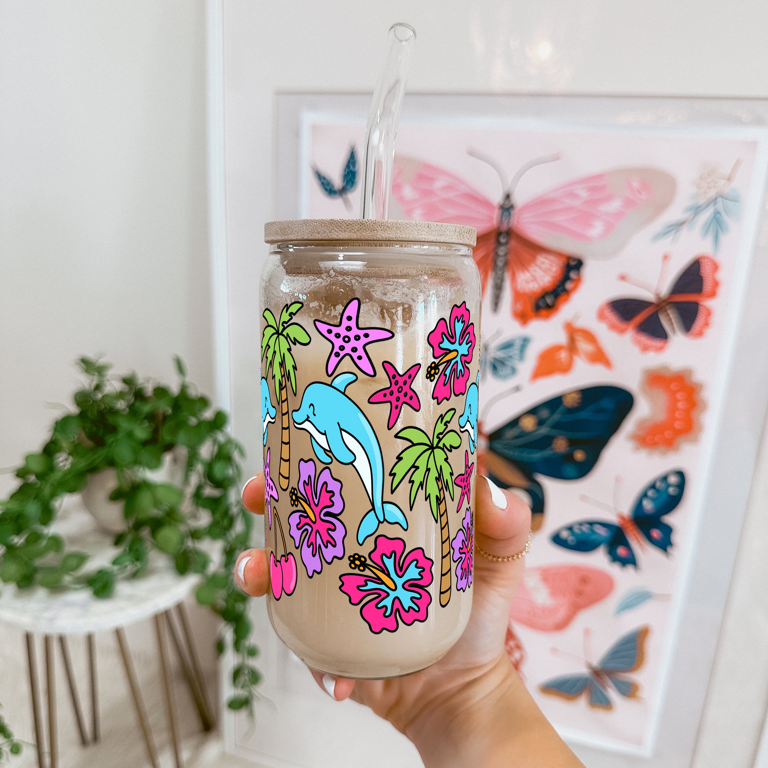 Dolphin Dreams Glass Cup, Mug & Tumbler with Lid and Straw