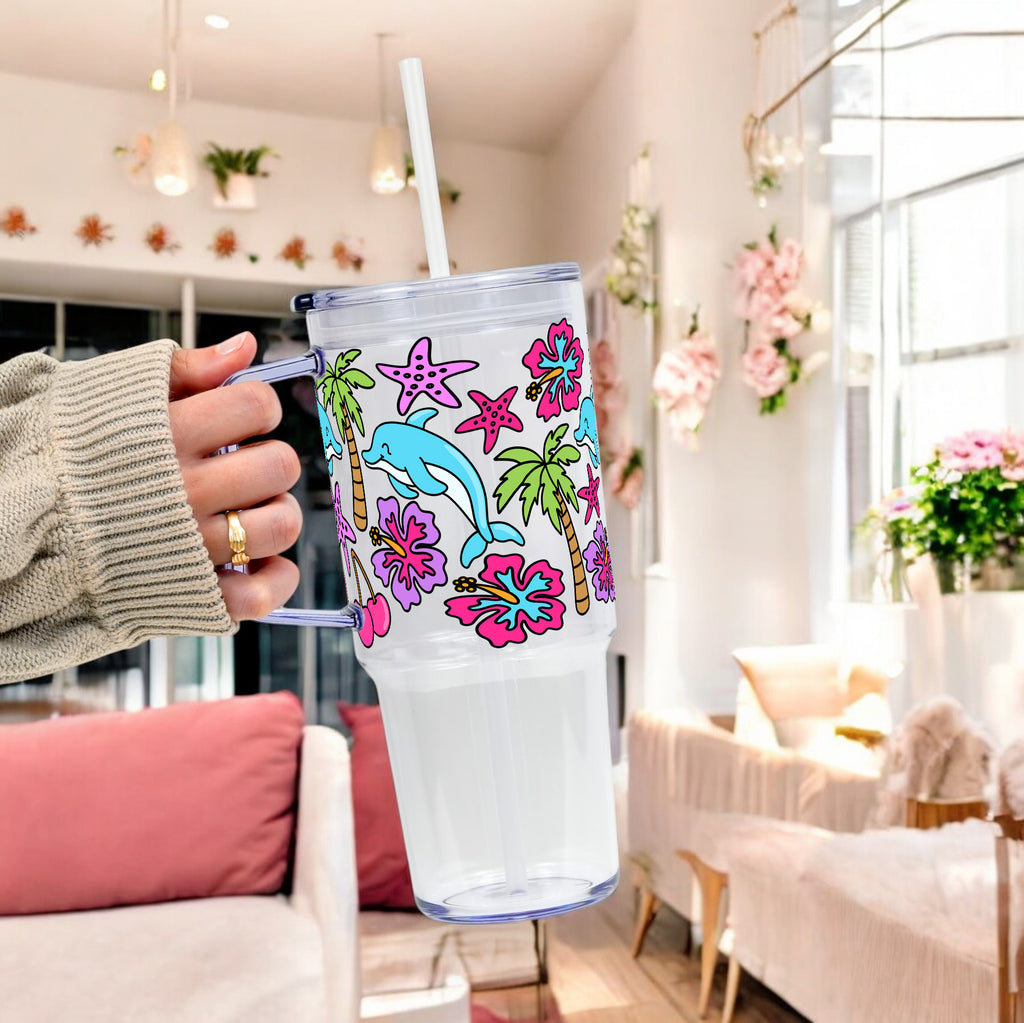 Dolphin Dreams Glass Cup, Mug & Tumbler with Lid and Straw