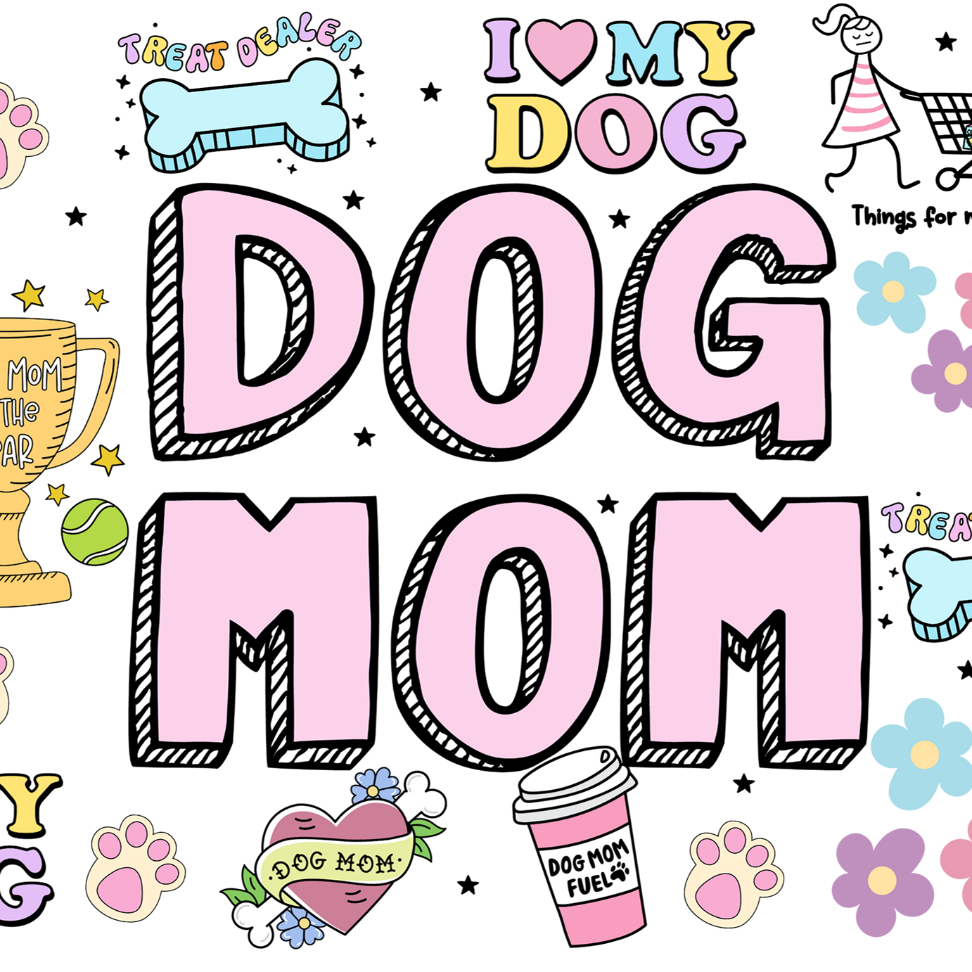 Dog Mom Doodles Glass Cup, Mug & Tumbler with Lid and Straw