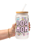 Dog Mom Doodles Glass Cup, Mug & Tumbler with Lid and Straw