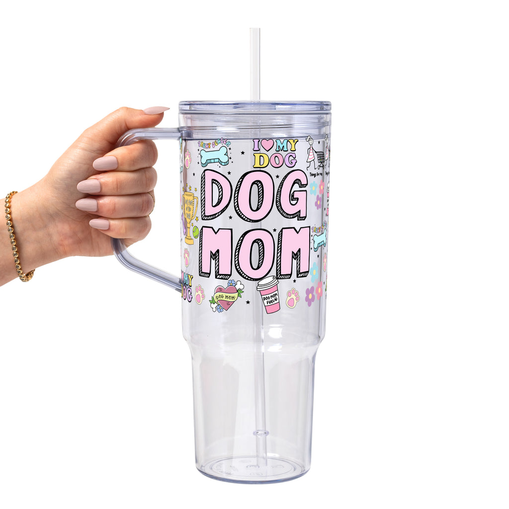Dog Mom Doodles Glass Cup, Mug & Tumbler with Lid and Straw