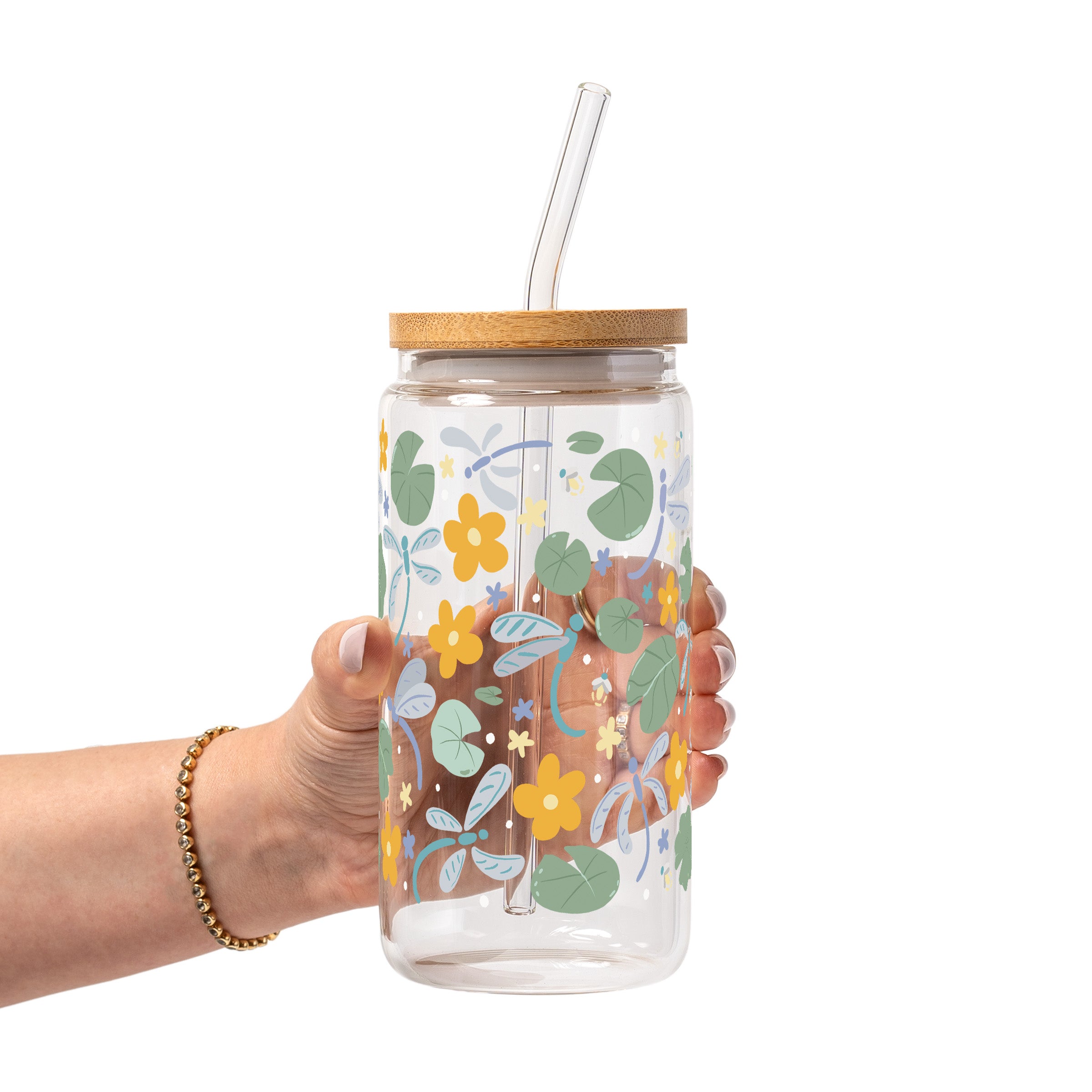Spring Dragonflies Glass Cup, Mug & Tumbler with Lid and Straw