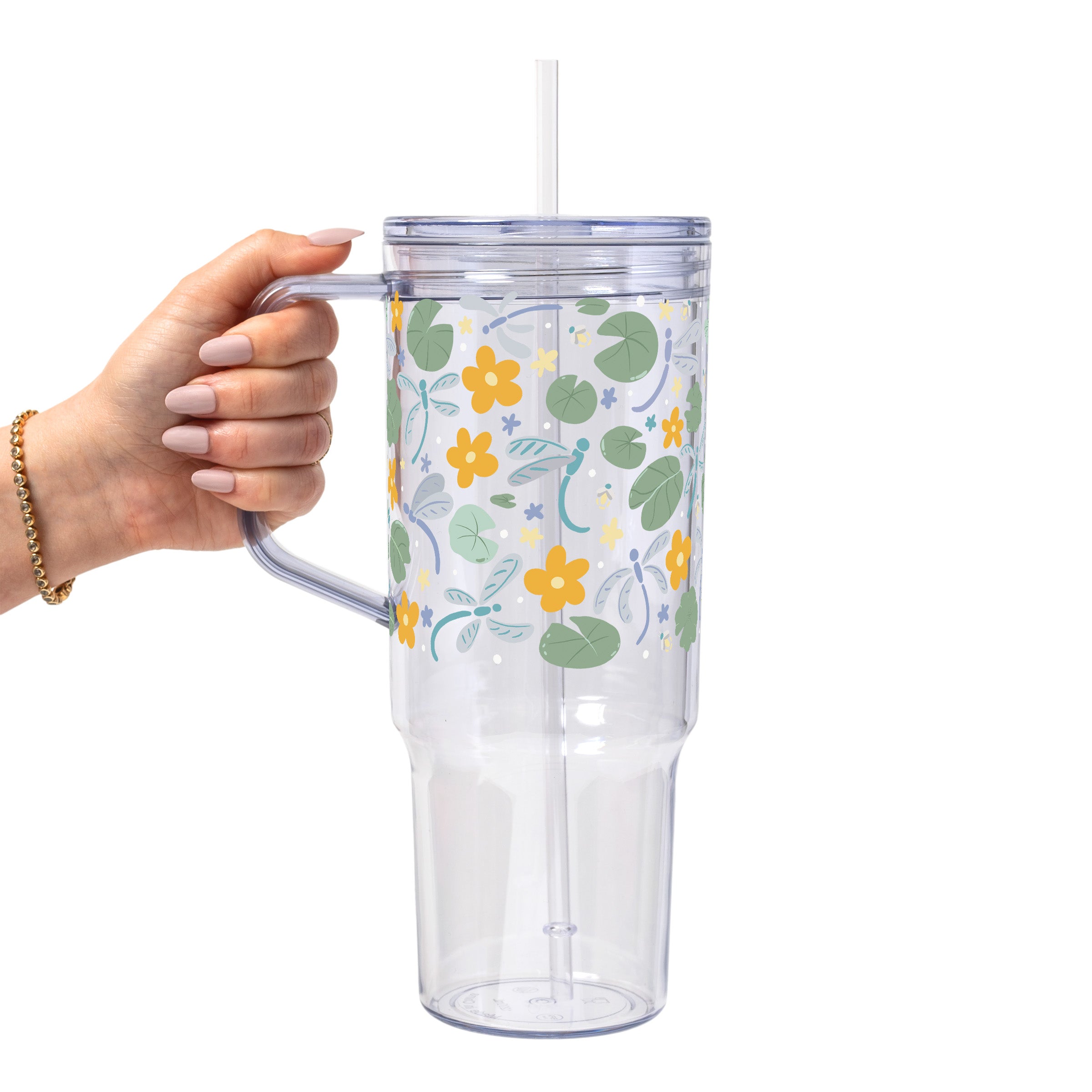 Spring Dragonflies Glass Cup, Mug & Tumbler with Lid and Straw