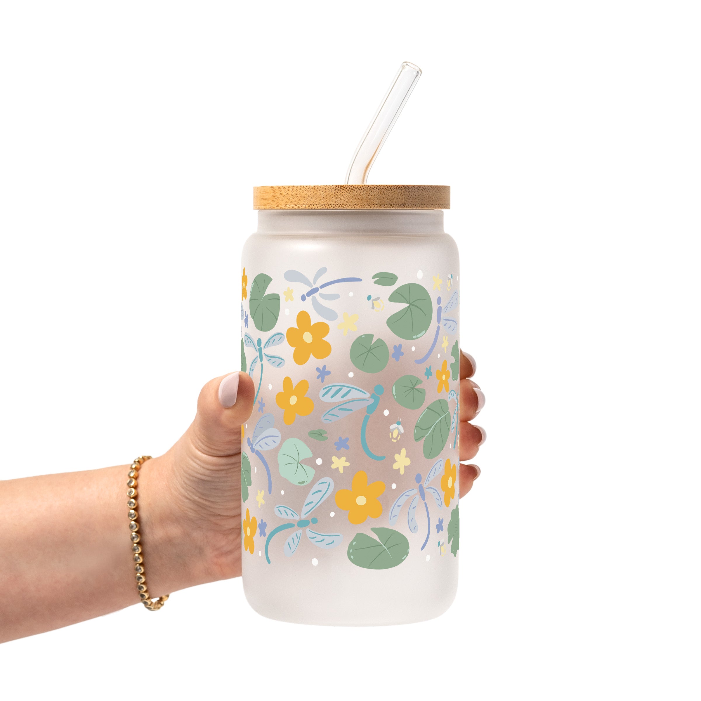 Spring Dragonflies Glass Cup, Mug & Tumbler with Lid and Straw