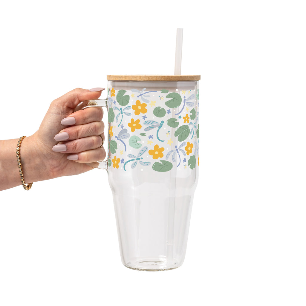 Spring Dragonflies Glass Cup, Mug & Tumbler with Lid and Straw