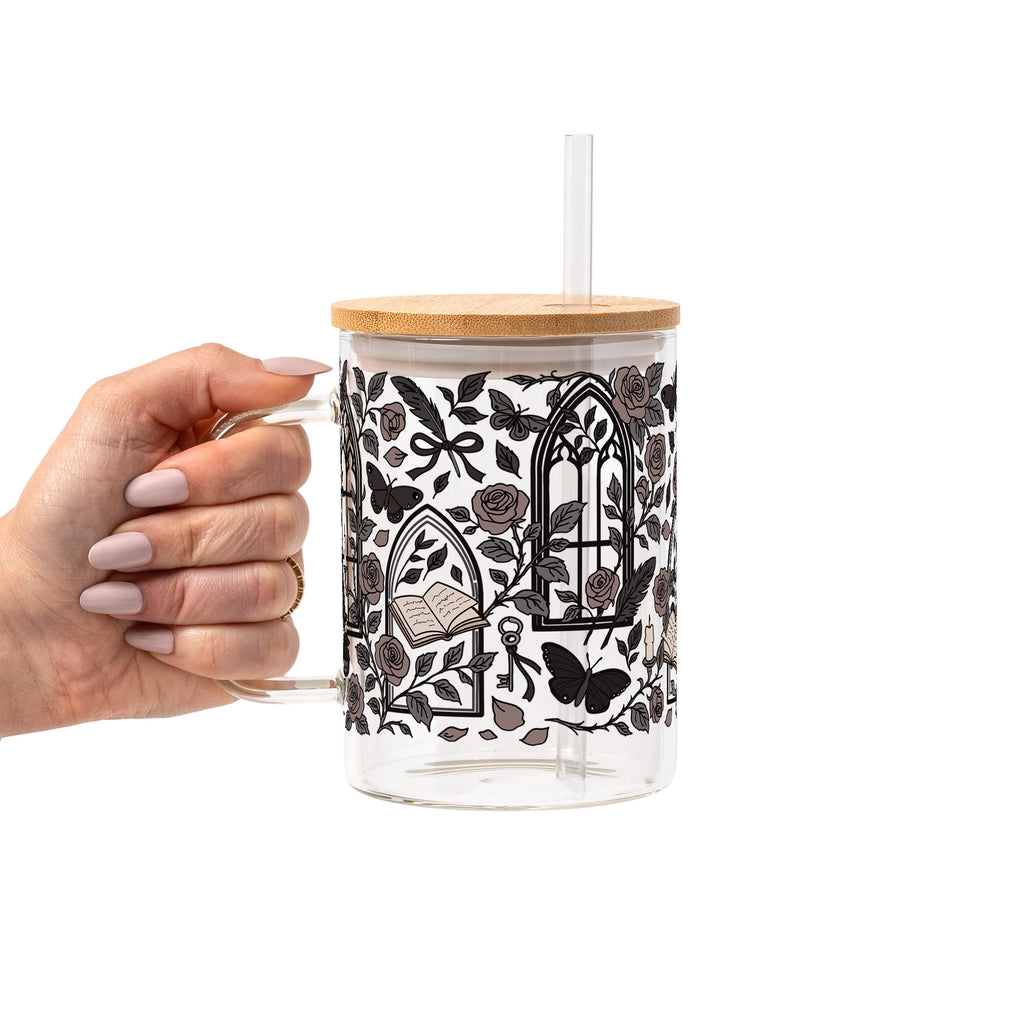 Dark Academia Glass Cup, Mug & Tumbler with Lid and Straw