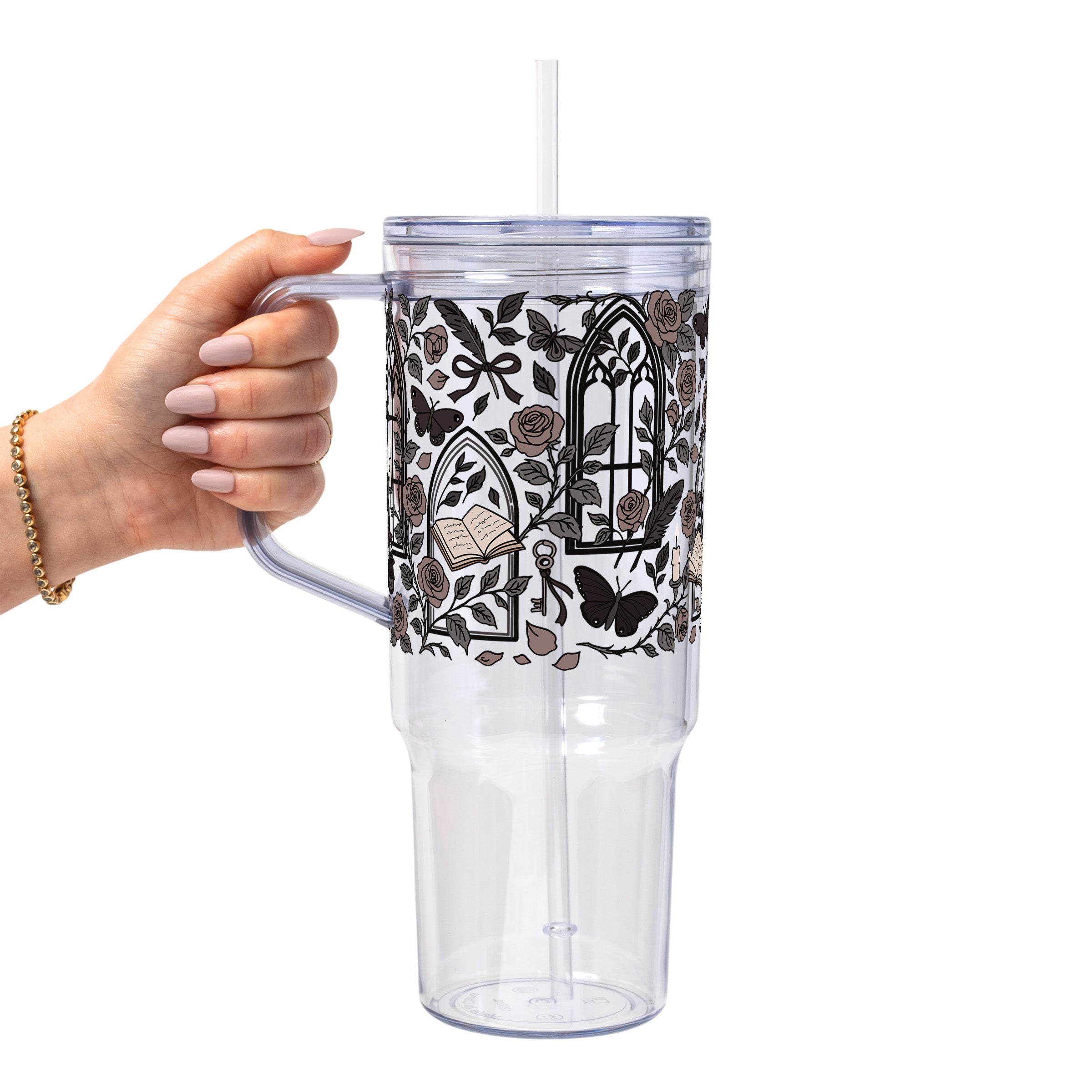 Dark Academia Glass Cup, Mug & Tumbler with Lid and Straw