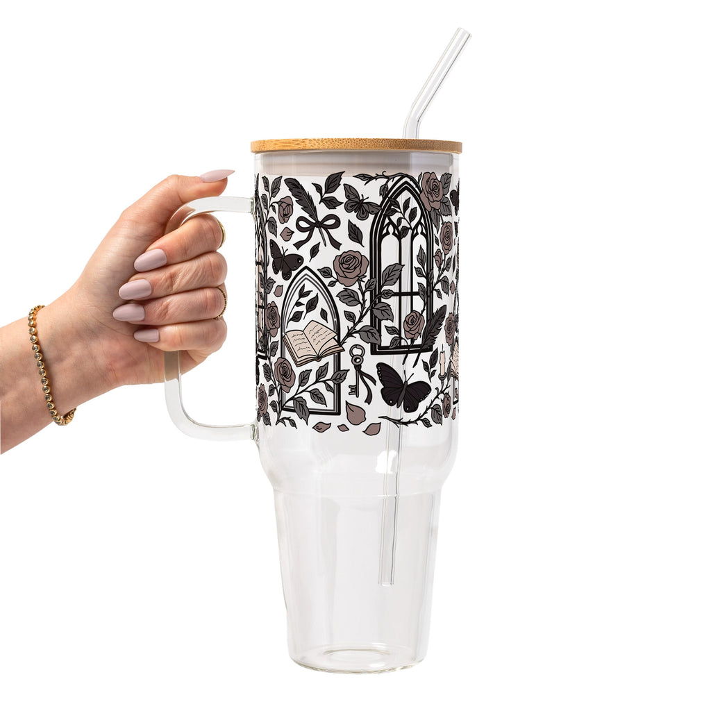 Dark Academia Glass Cup, Mug & Tumbler with Lid and Straw