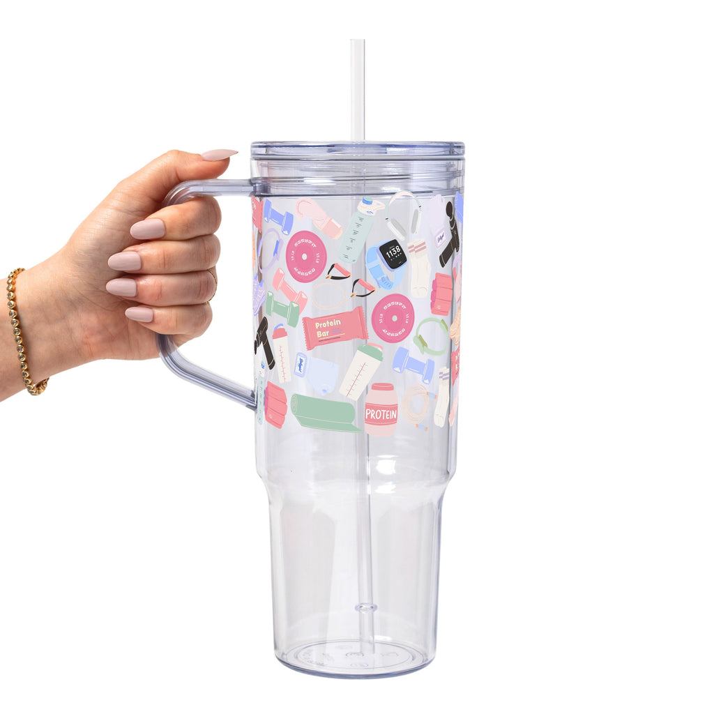 Gym Essentials Glass Cup, Mug & Tumbler with Lid and Straw