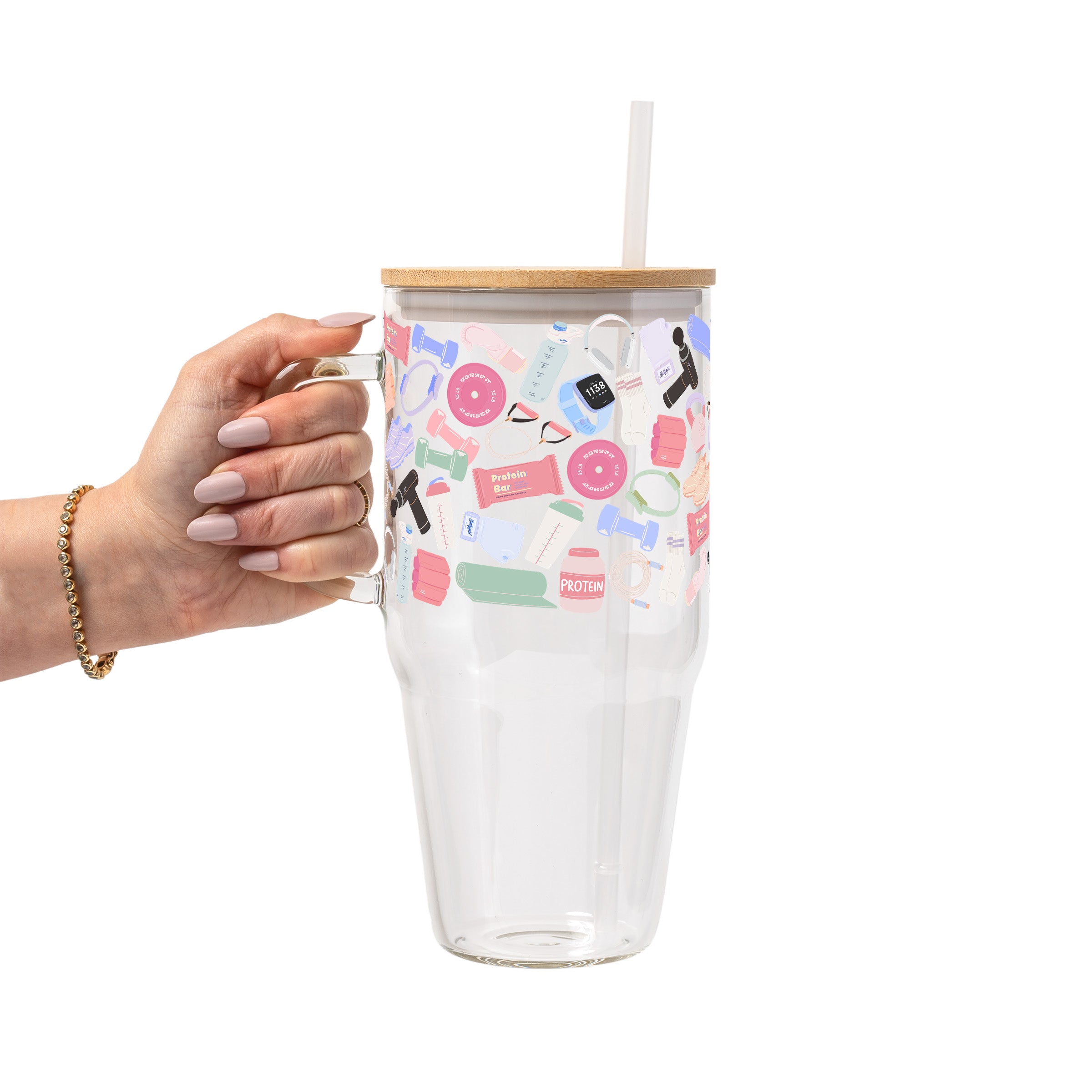 Gym Essentials Glass Cup, Mug & Tumbler with Lid and Straw