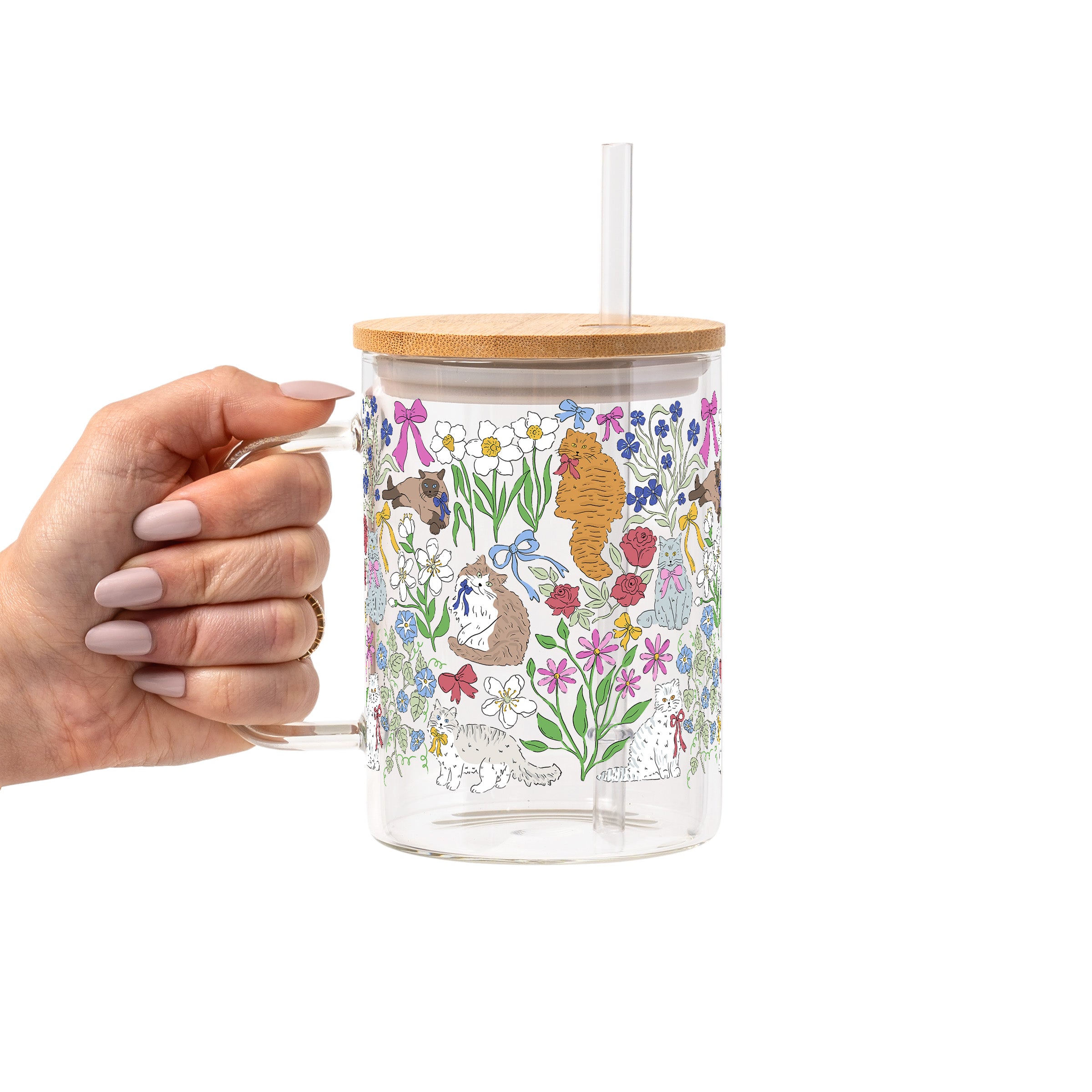 Grandma Core Cats Glass Cup, Mug & Tumbler with Lid and Straw