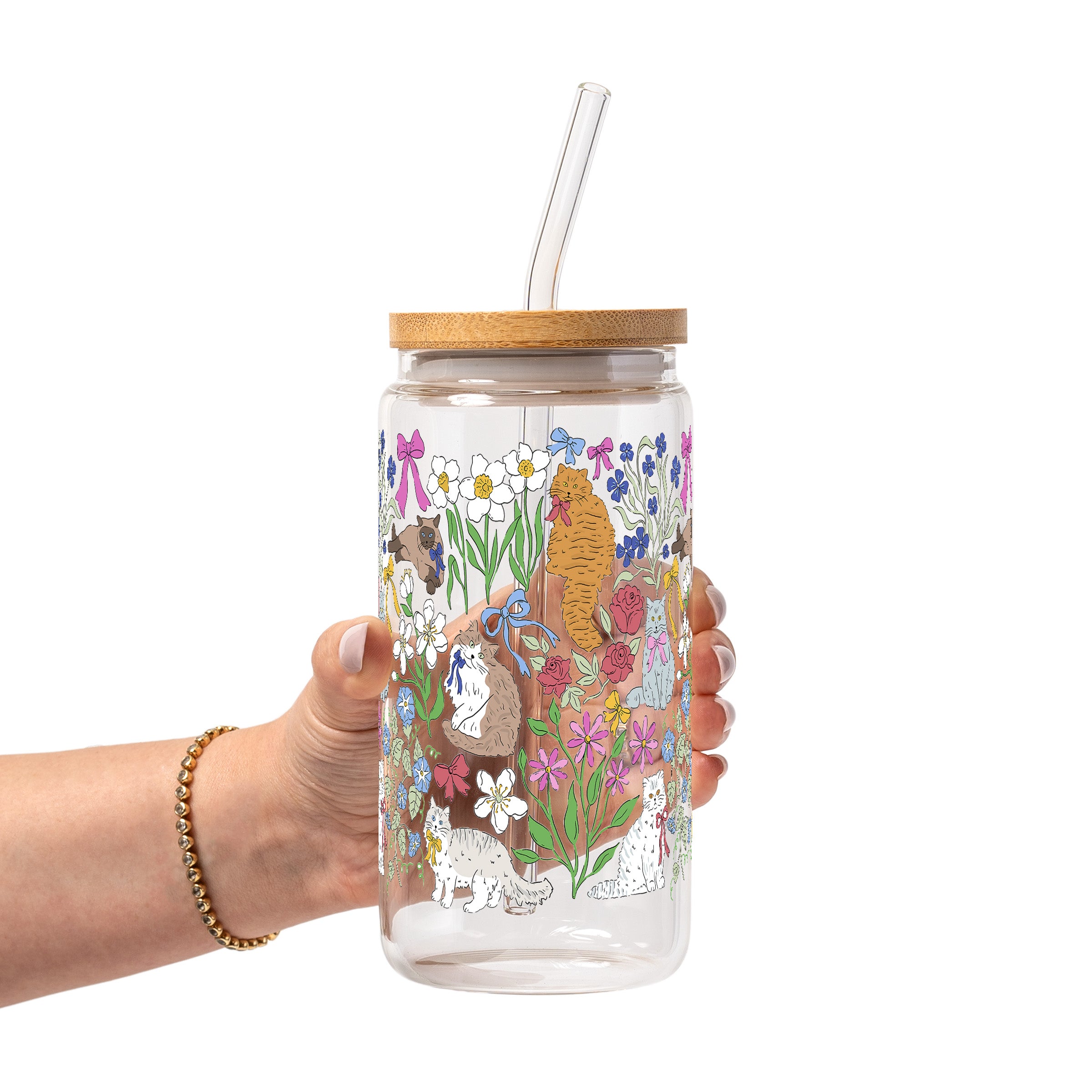 Grandma Core Cats Glass Cup, Mug & Tumbler with Lid and Straw
