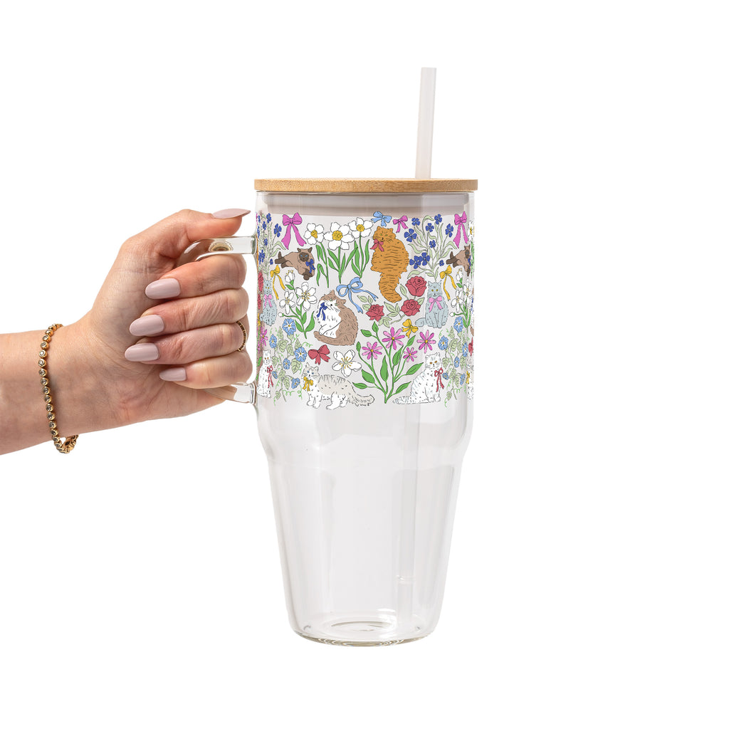 Grandma Core Cats Glass Cup, Mug & Tumbler with Lid and Straw