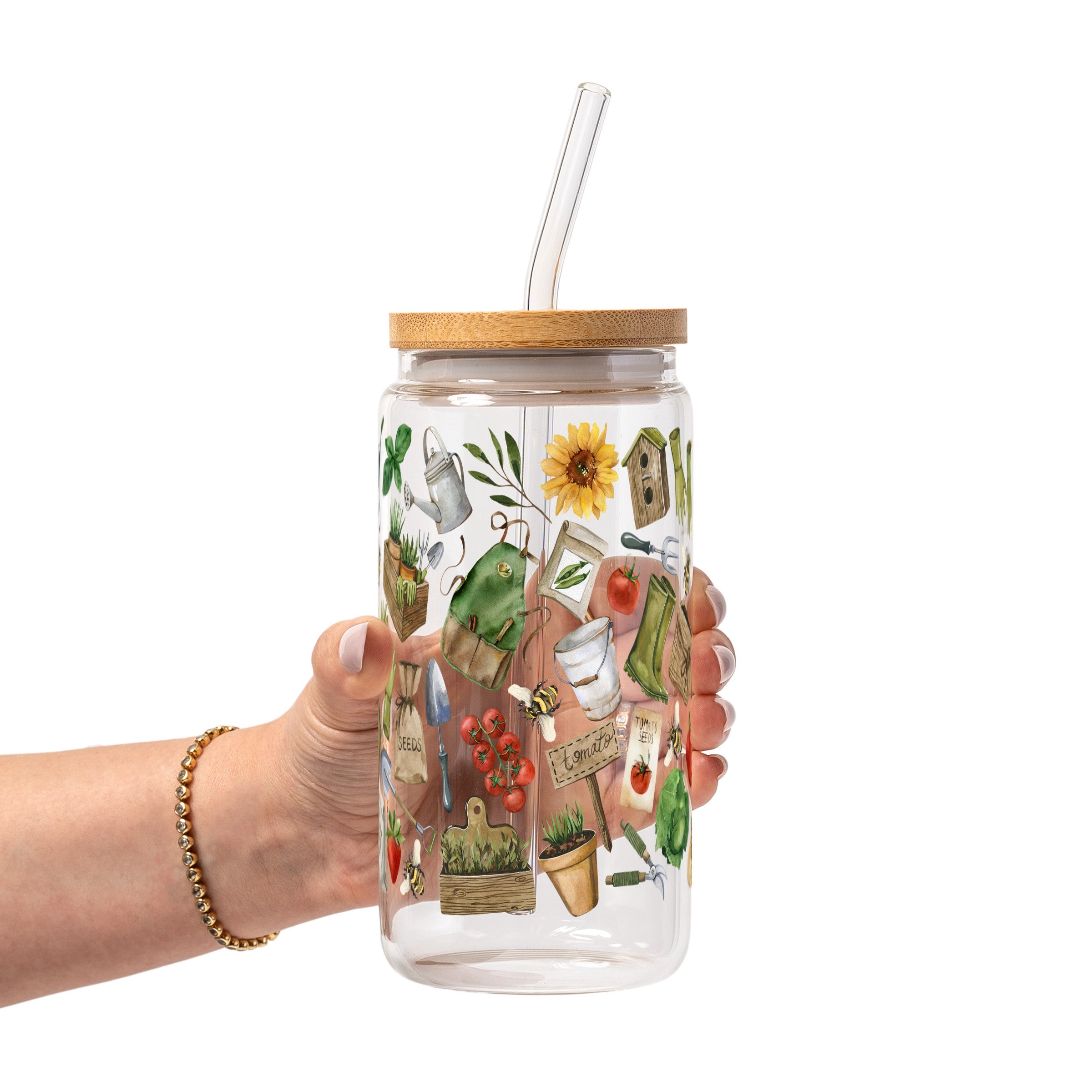 Garden Girl Glass Cup, Mug & Tumbler with Lid and Straw