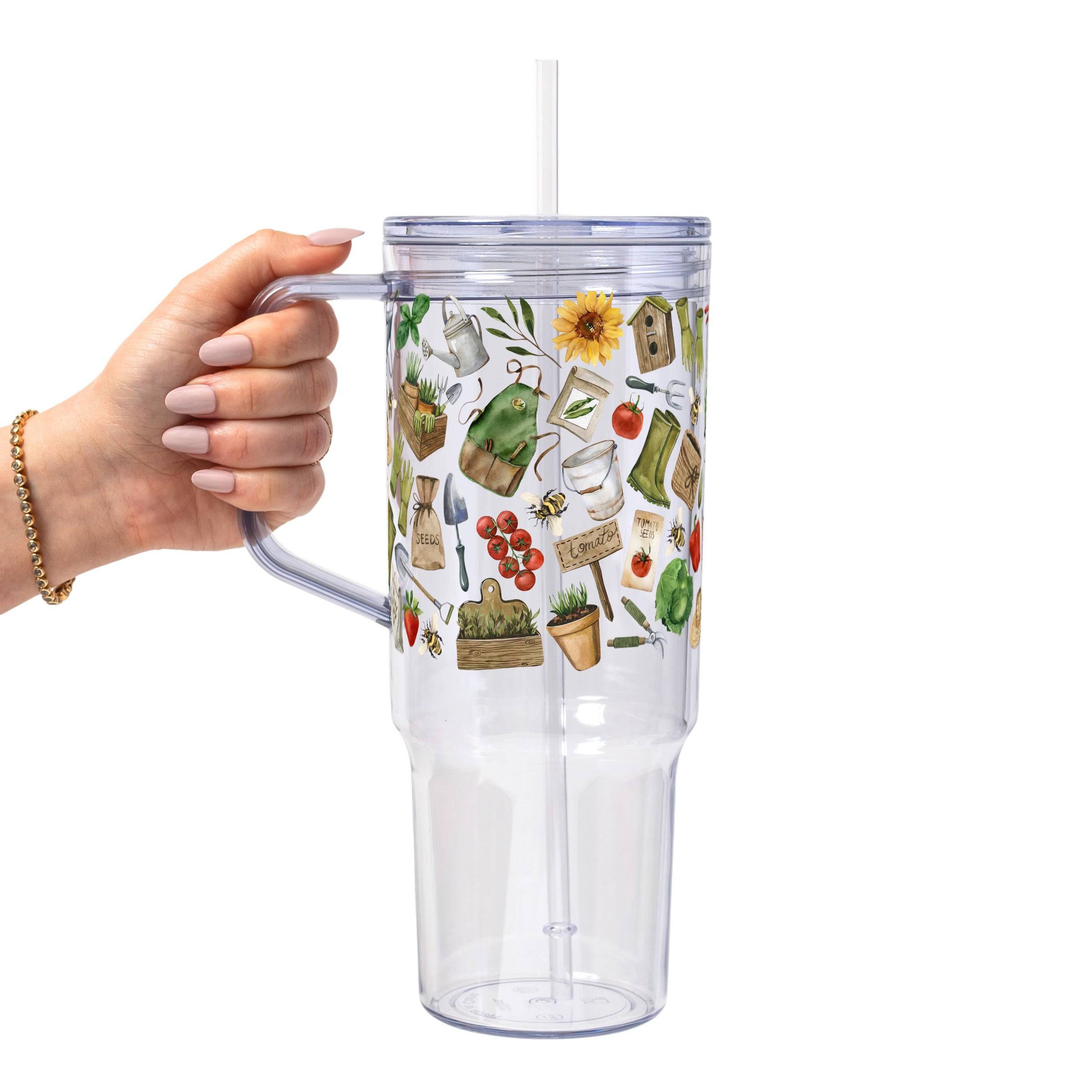 Garden Girl Glass Cup, Mug & Tumbler with Lid and Straw